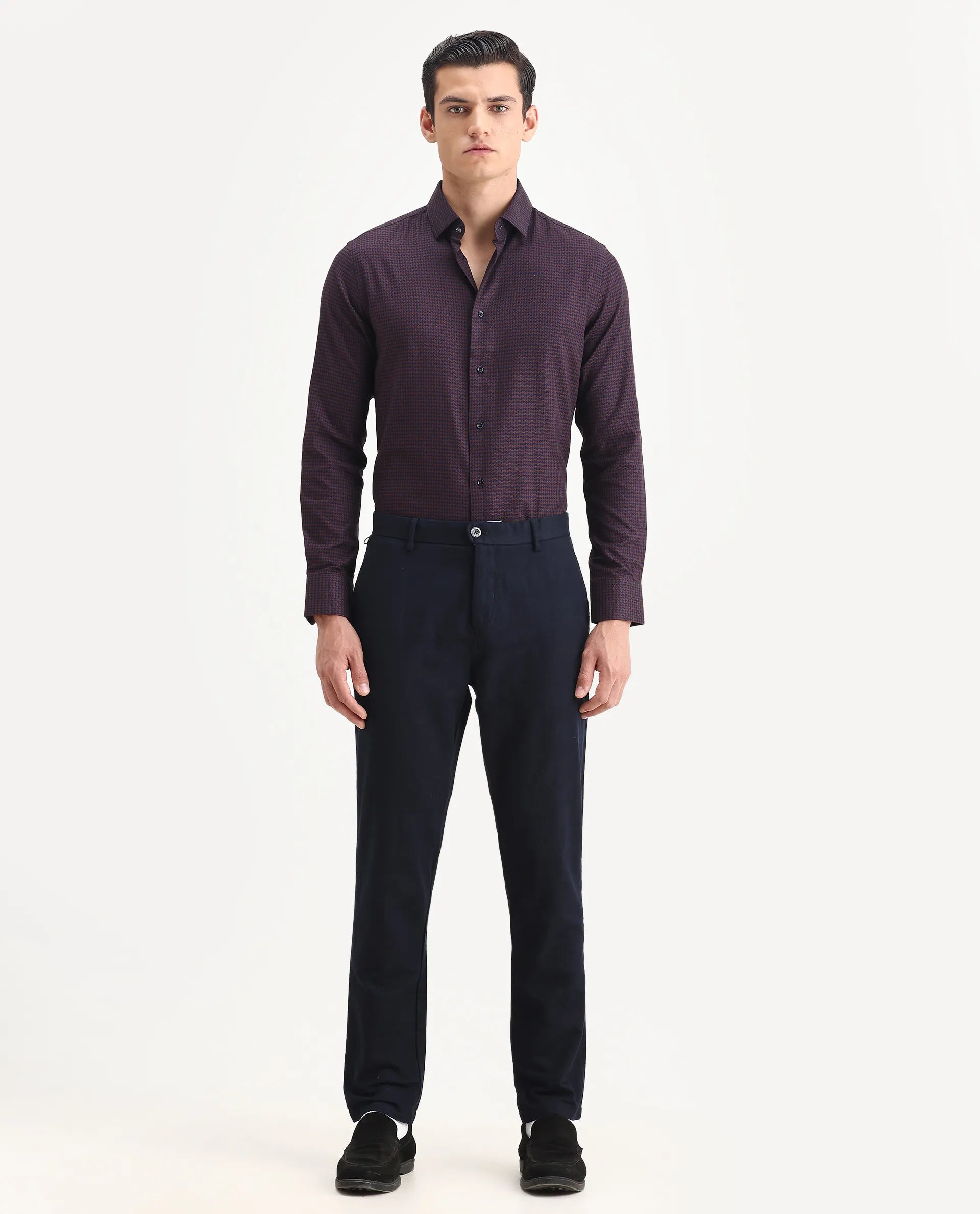 Rare Rabbit Men's Jeck-1 Navy Cotton Jacquard Regular Fit Trouser