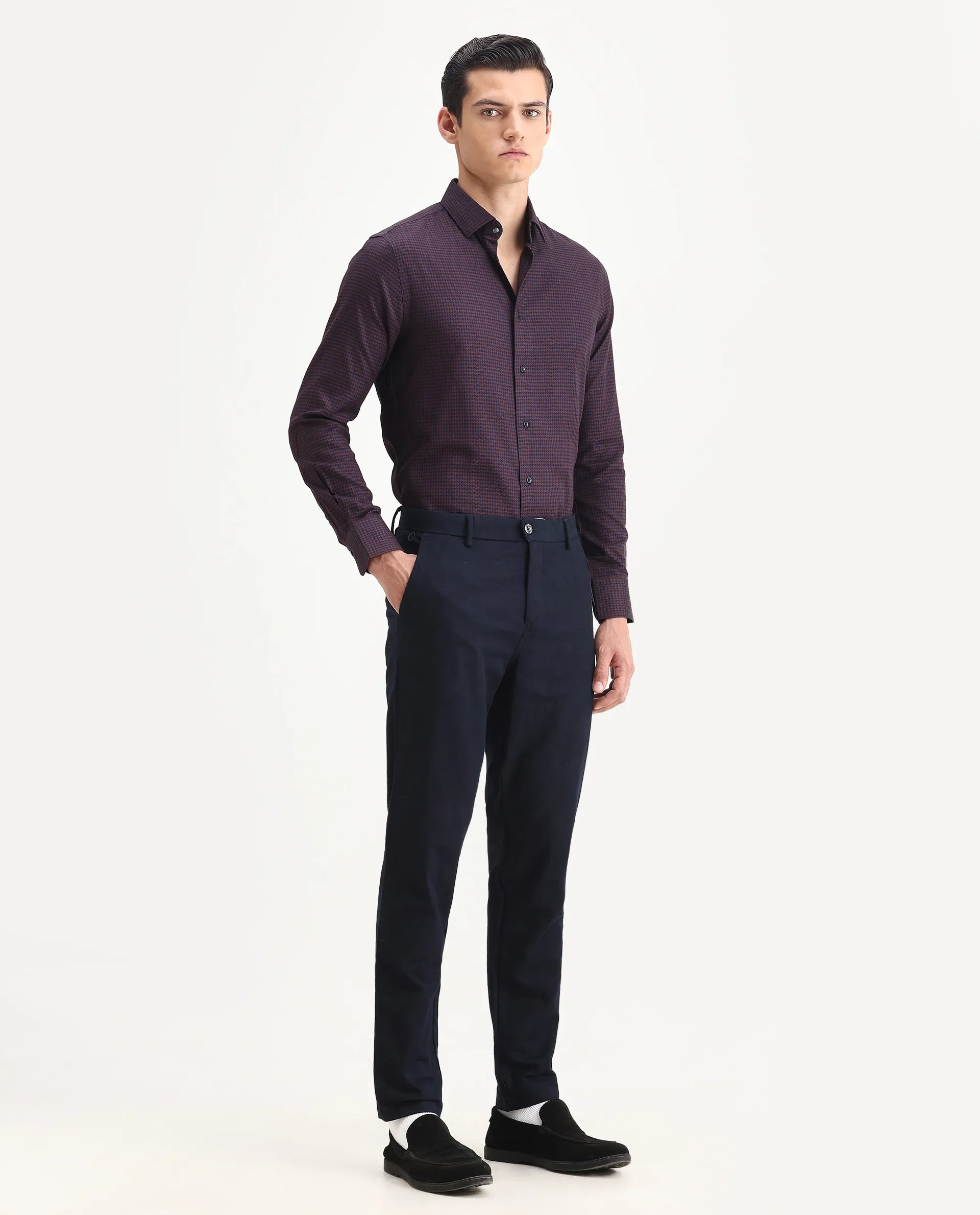 Rare Rabbit Men's Jeck-1 Navy Cotton Jacquard Regular Fit Trouser