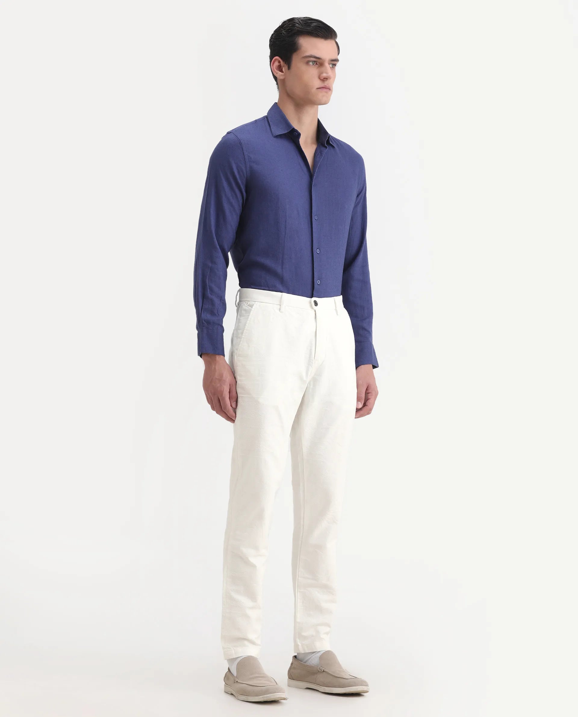 Rare Rabbit Men's Jeck-1 White Cotton Jacquard Regular Fit Trouser