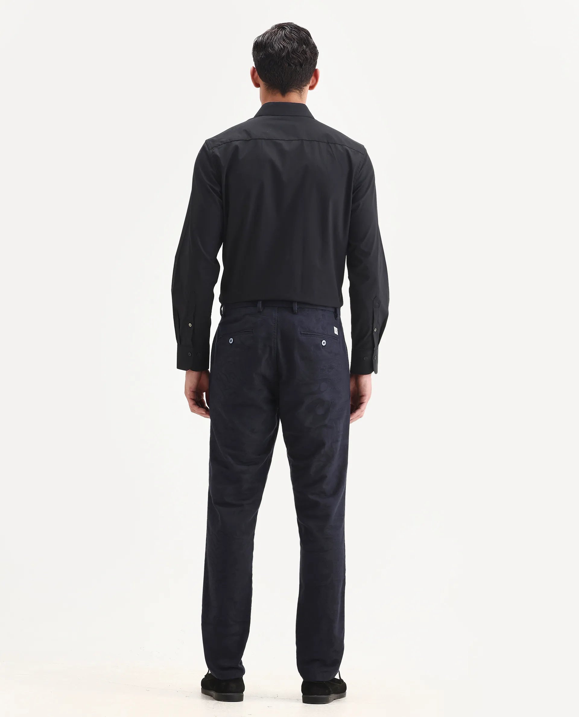Rare Rabbit Men's Jeck-24 Navy Cotton Jacquard Regular Fit Trouser