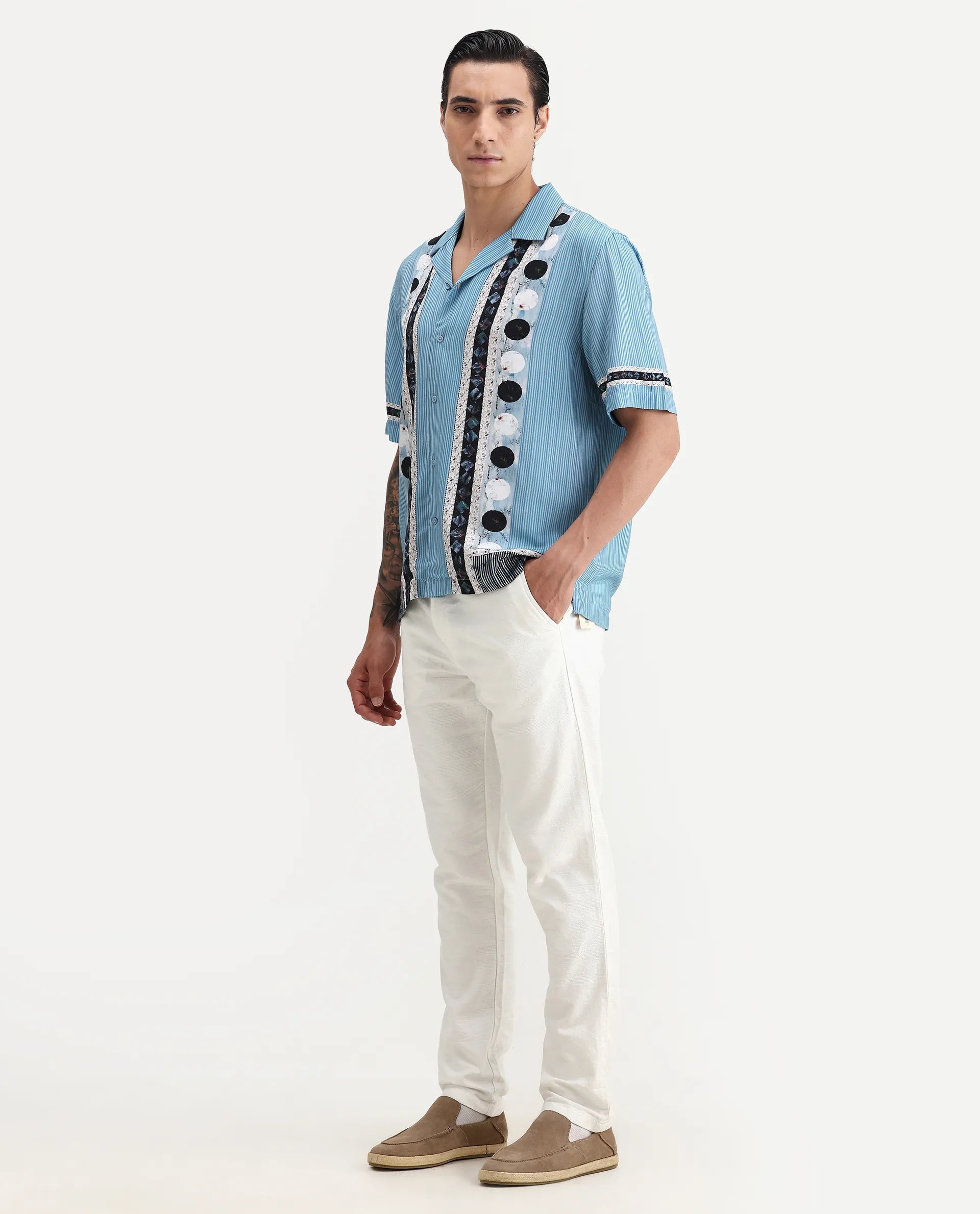 Rare Rabbit Men's Jeck-24 White Cotton Jacquard Regular Fit Trouser