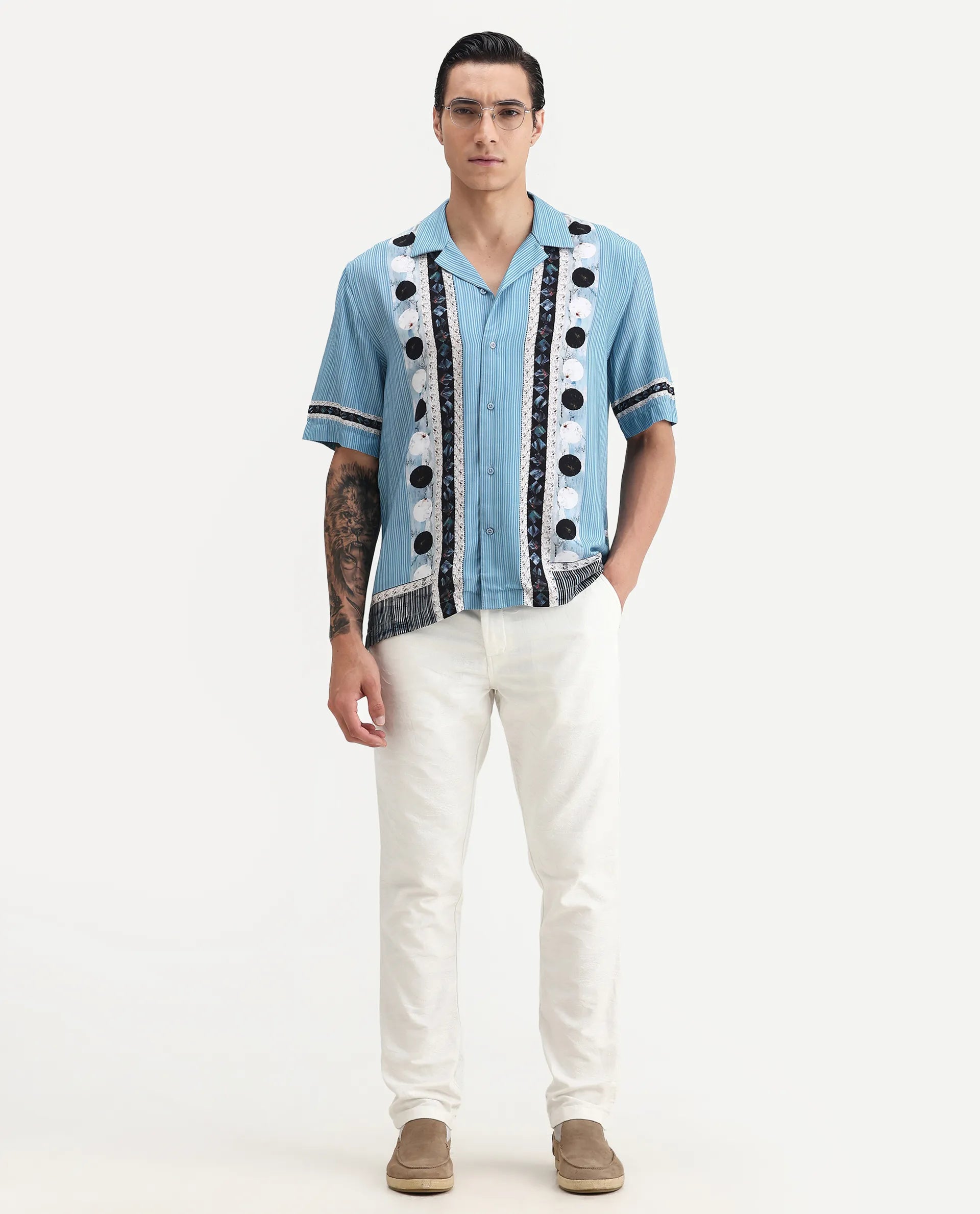 Rare Rabbit Men's Jeck-24 White Cotton Jacquard Regular Fit Trouser