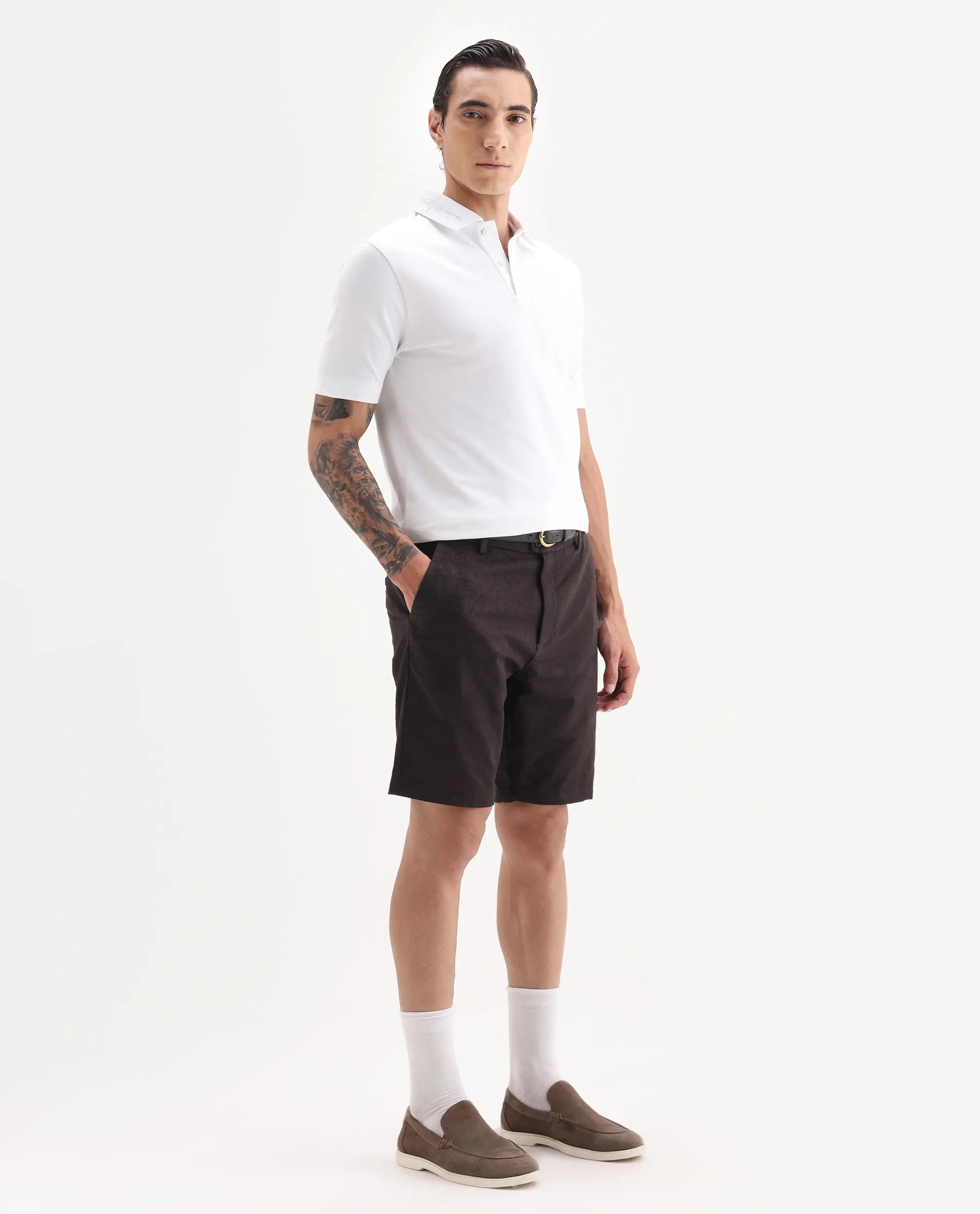 Rare Rabbit Men Jeck-S Dark Brown Cotton Fabric Button Closure Jacquard Shorts