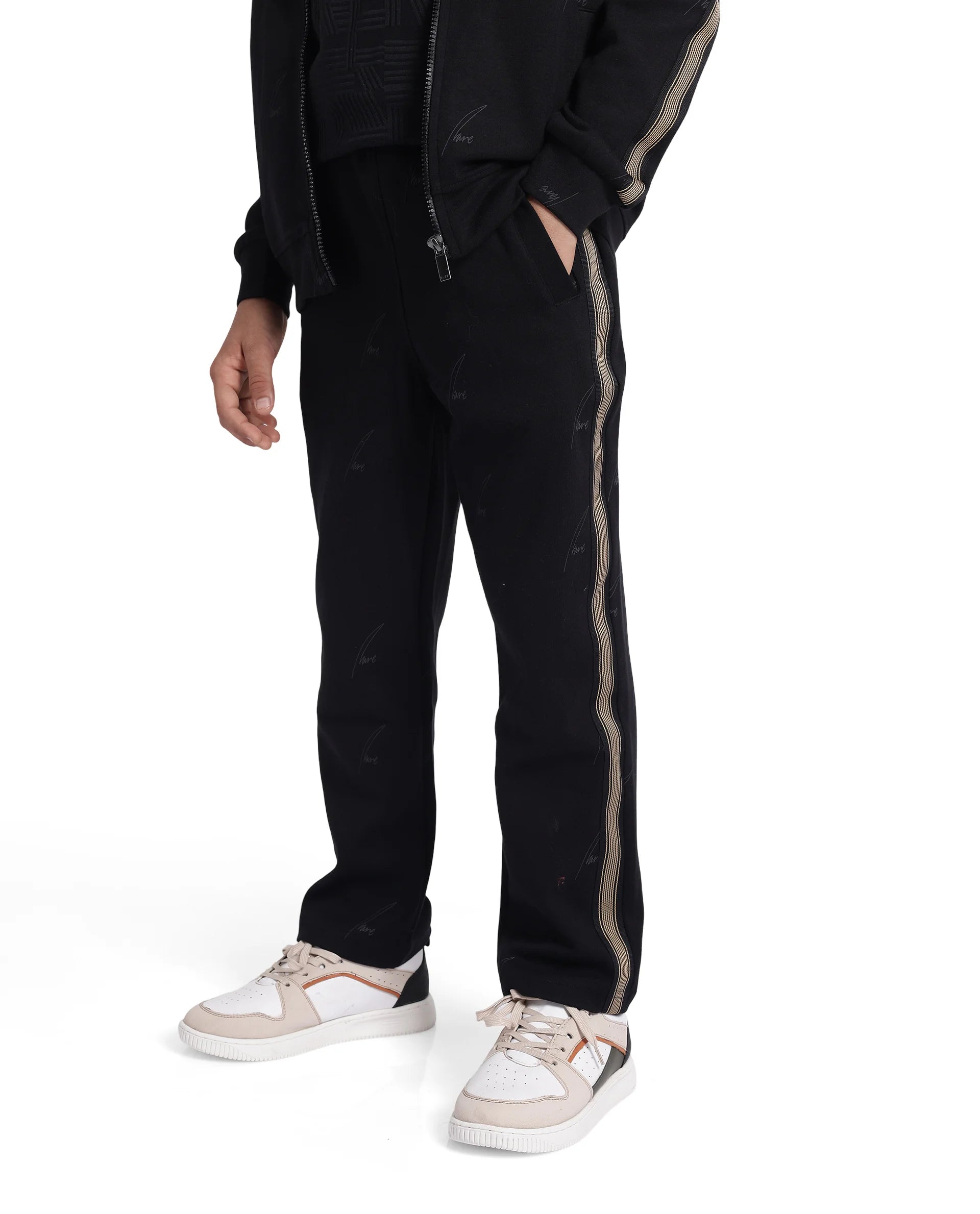 Rare Ones Kids Jeck Black Cotton Poly Jelly Print Trackpant