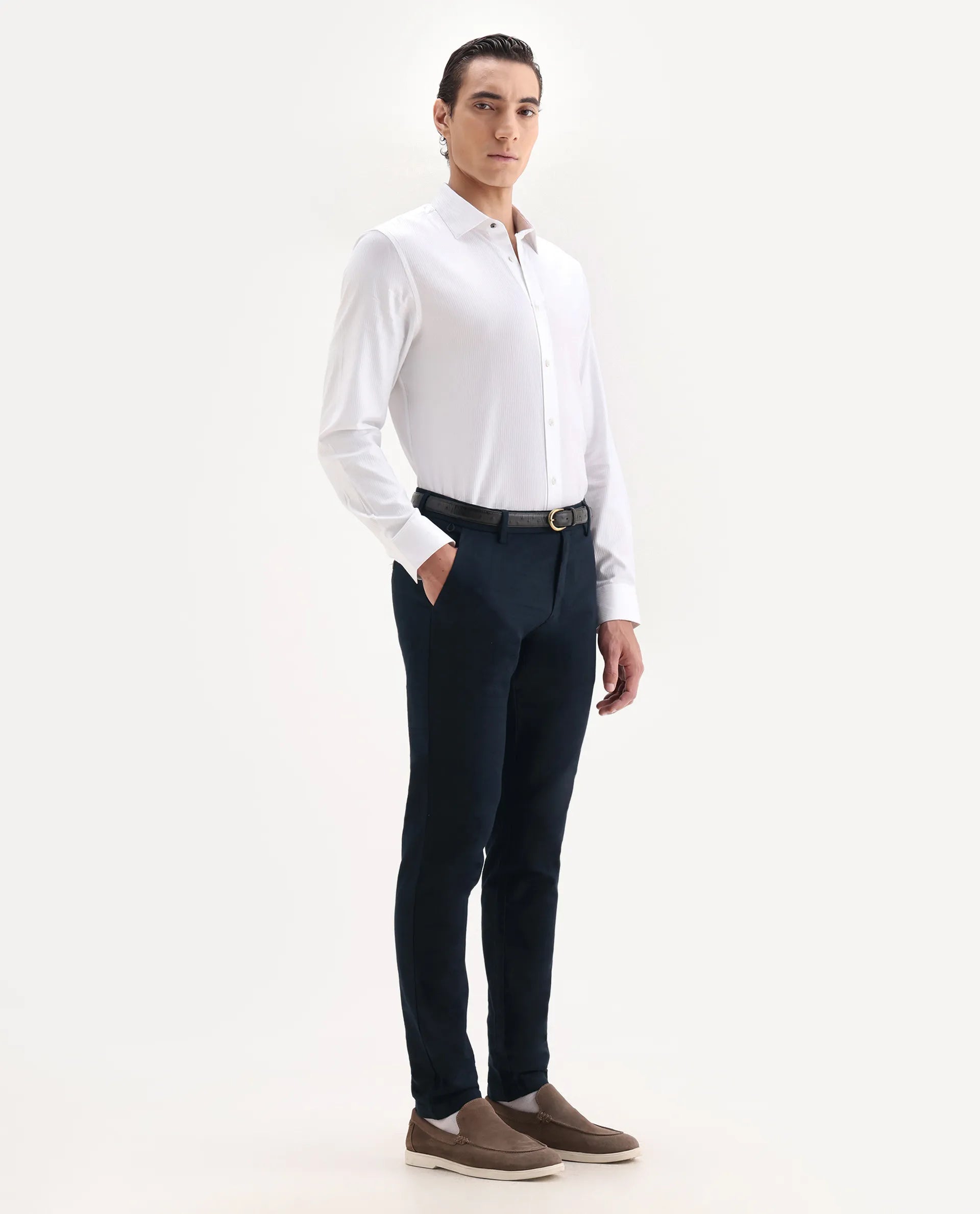 Rare Rabbit Men's Jeck Navy Cotton Fabric Regular Fit Mid Rise Jacquard Trouser