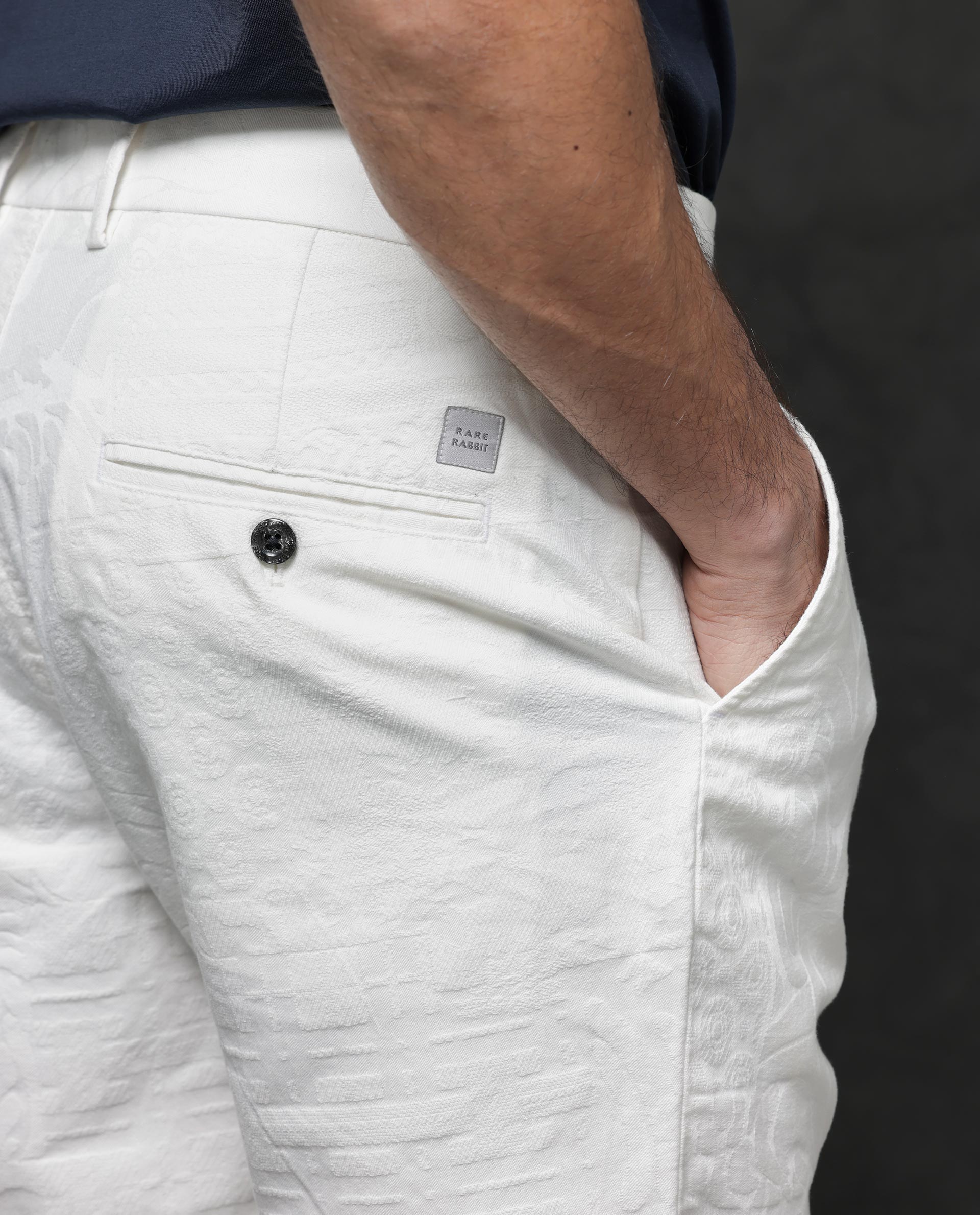 Rare Rabbit Mens Jecky Off White Jacquard Textured Regular Fit Shorts