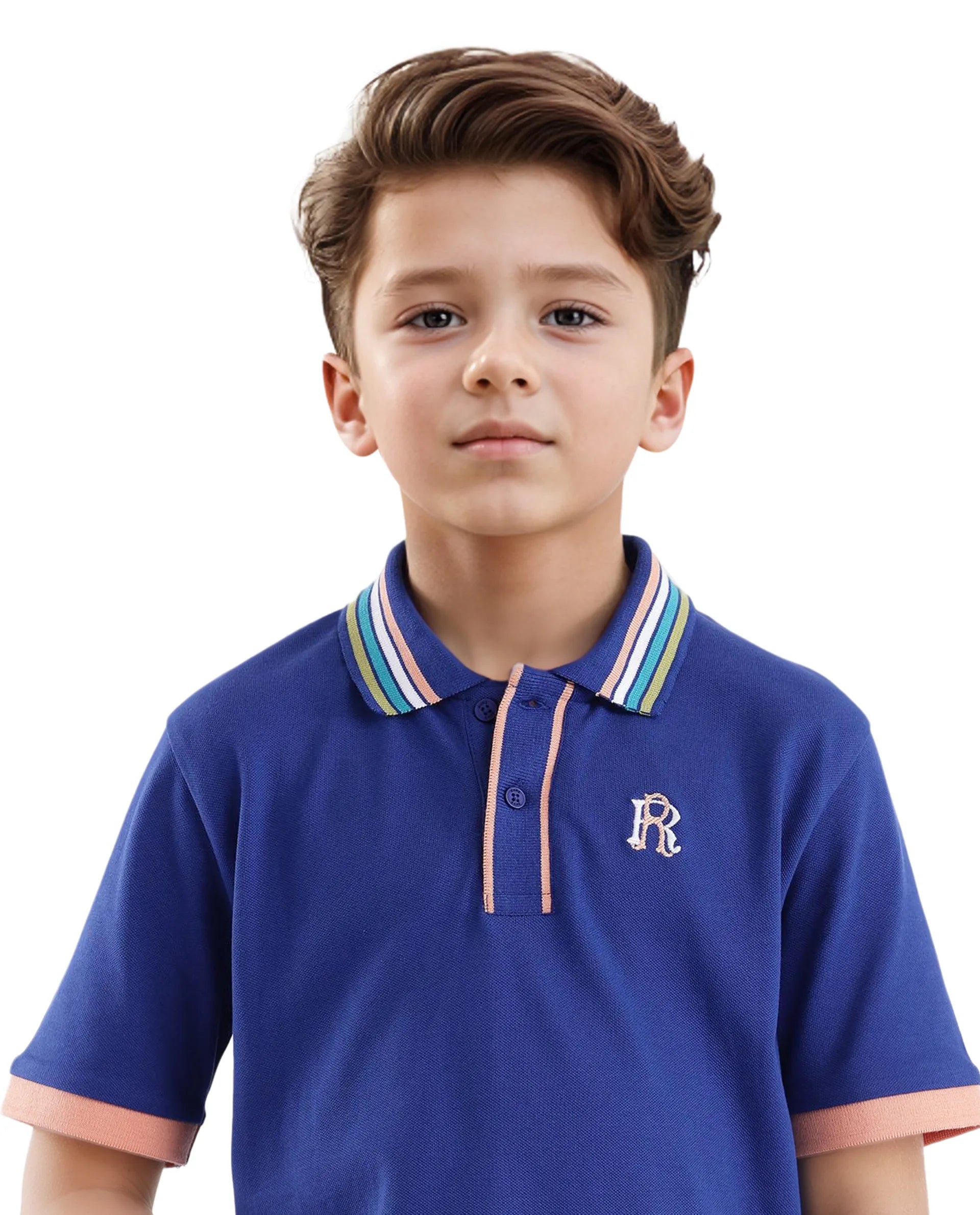 Rare Ones Kids Jef Dark Blue Cotton Short Sleeve Embroidered Polo