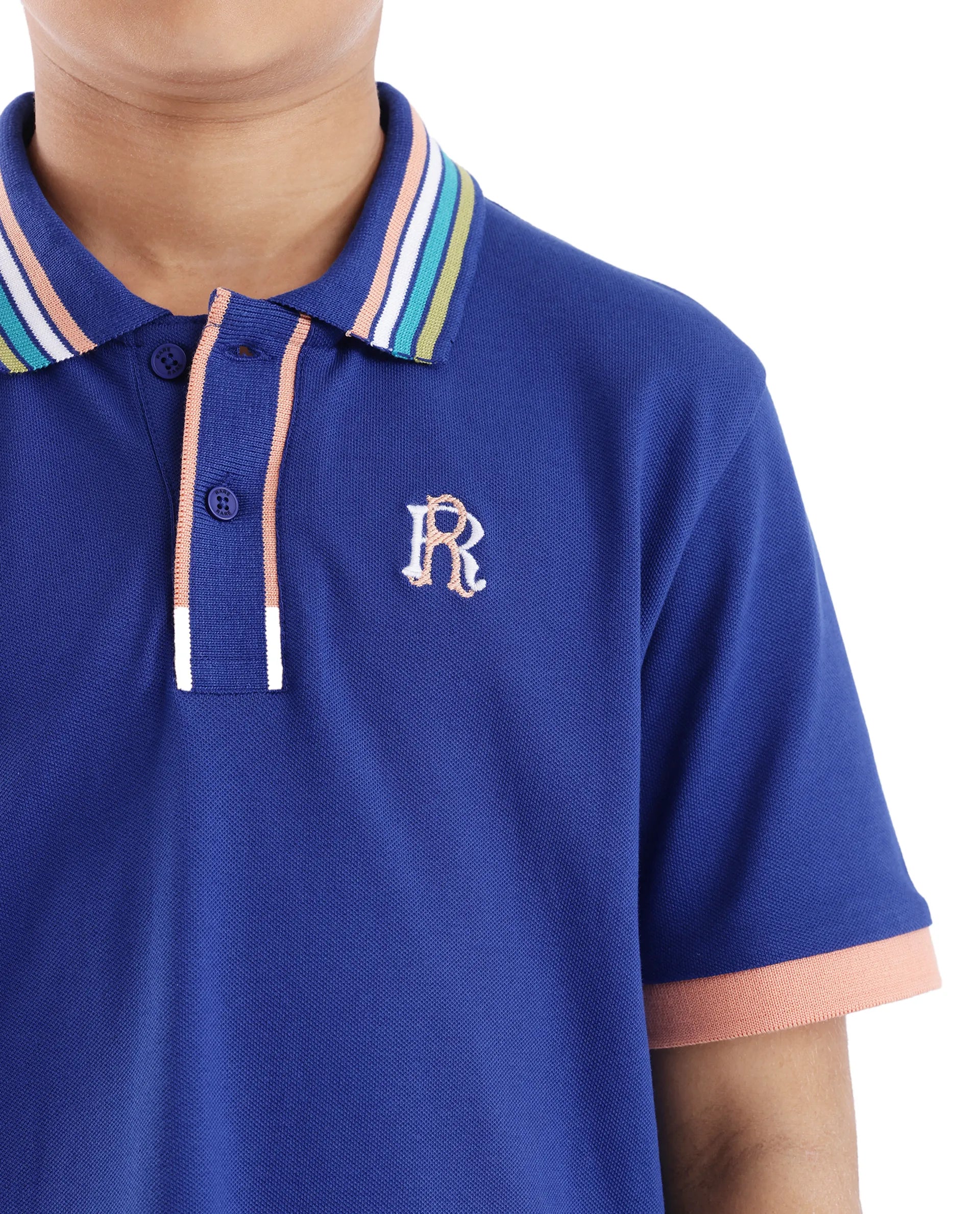 Rare Ones Kids Jef Dark Blue Cotton Short Sleeve Embroidered Polo