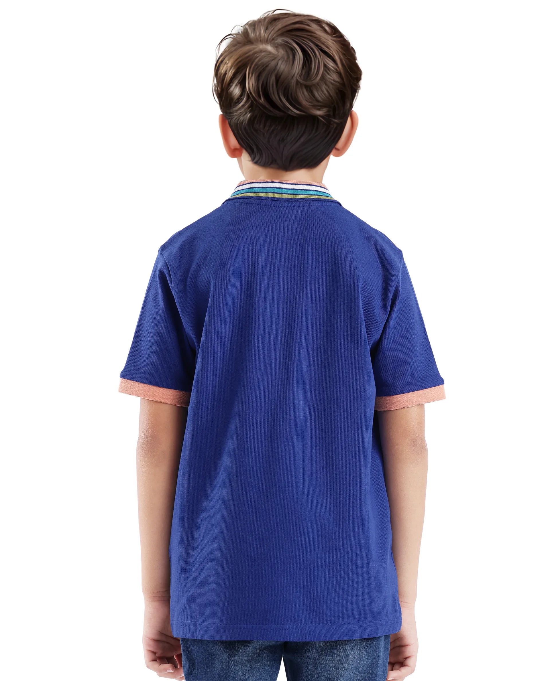 Rare Ones Kids Jef Dark Blue Cotton Short Sleeve Embroidered Polo