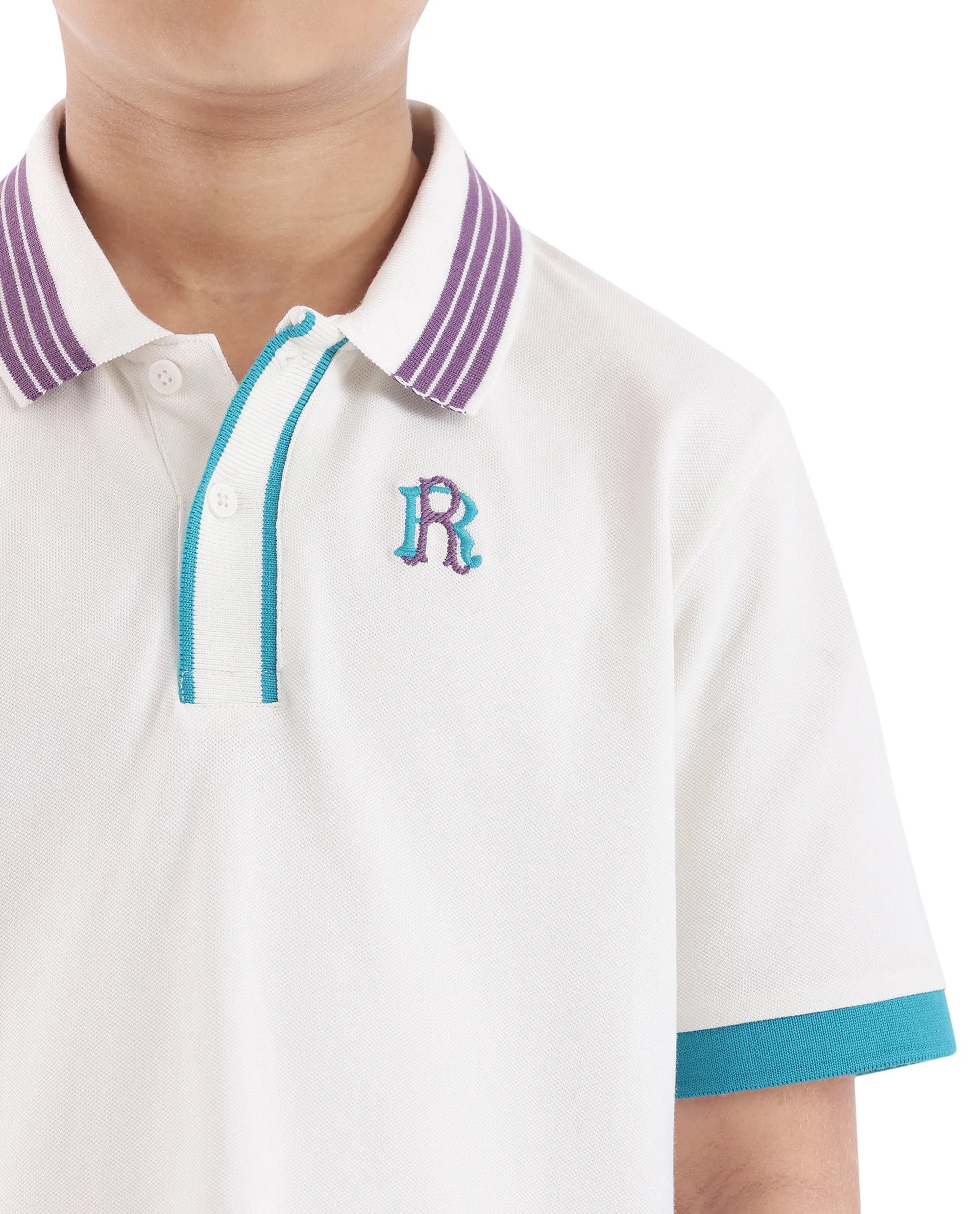 Rare Ones Kids Jef White Cotton Short Sleeve Contrasting Collar Solid Polo