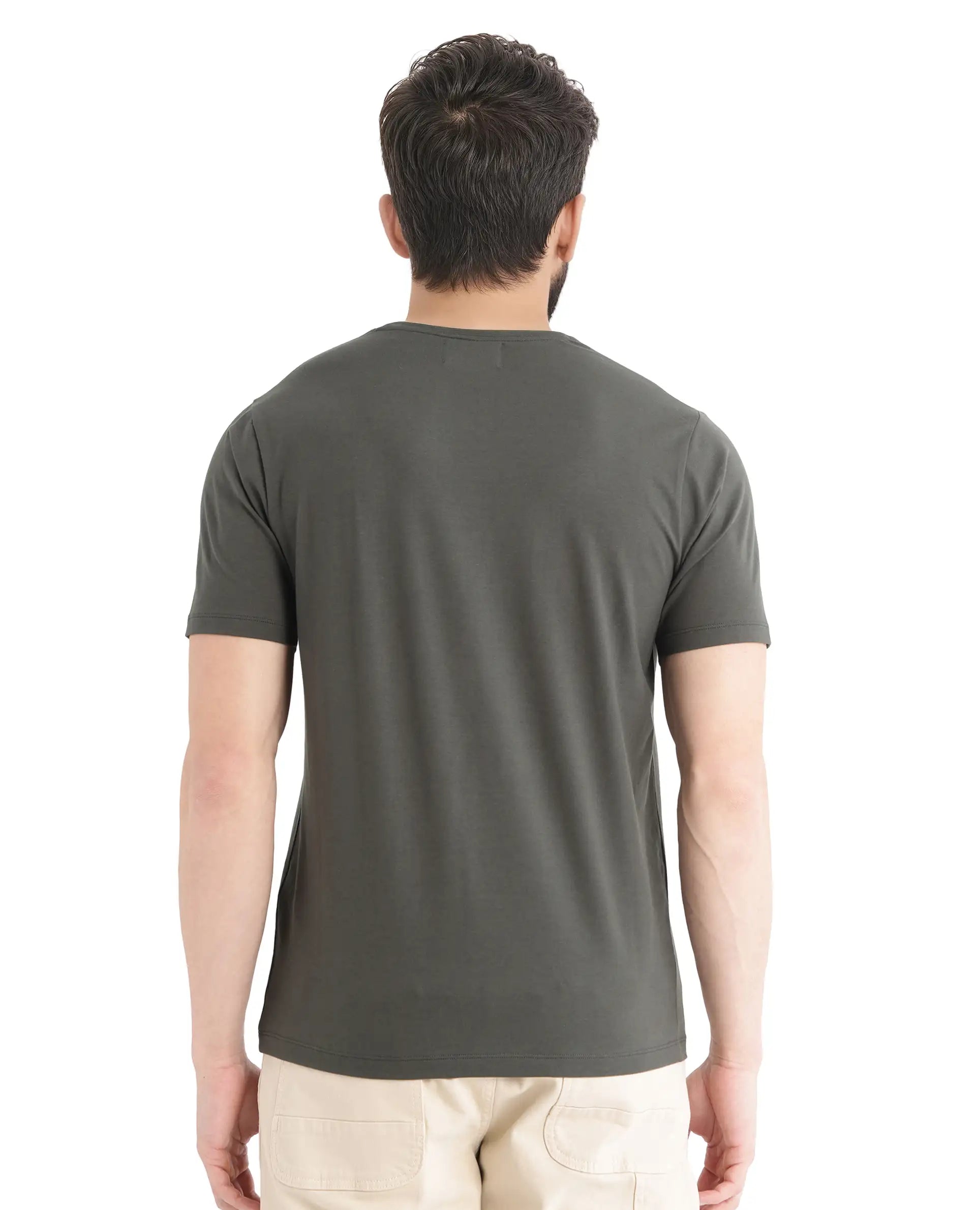 Rare Rabbit Men Jeko Dark Green Cotton Blend Fabric Short Sleeve Crew Neck Embroidered Pocket Placement T-Shirt