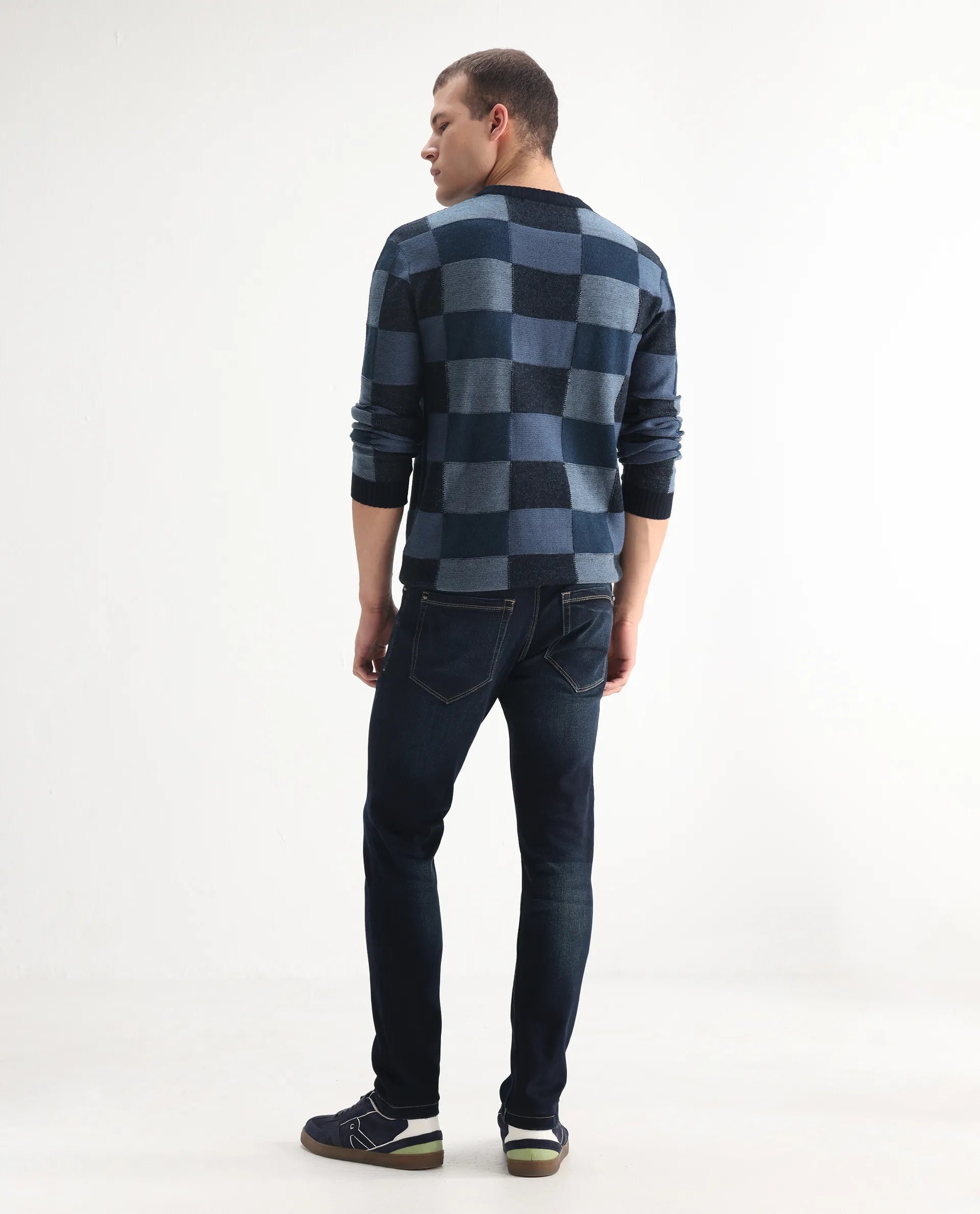 Rare Rabbit Men's Jena Dusky Blue Cotton Blend Plain Hawk Slim Fit Jeans