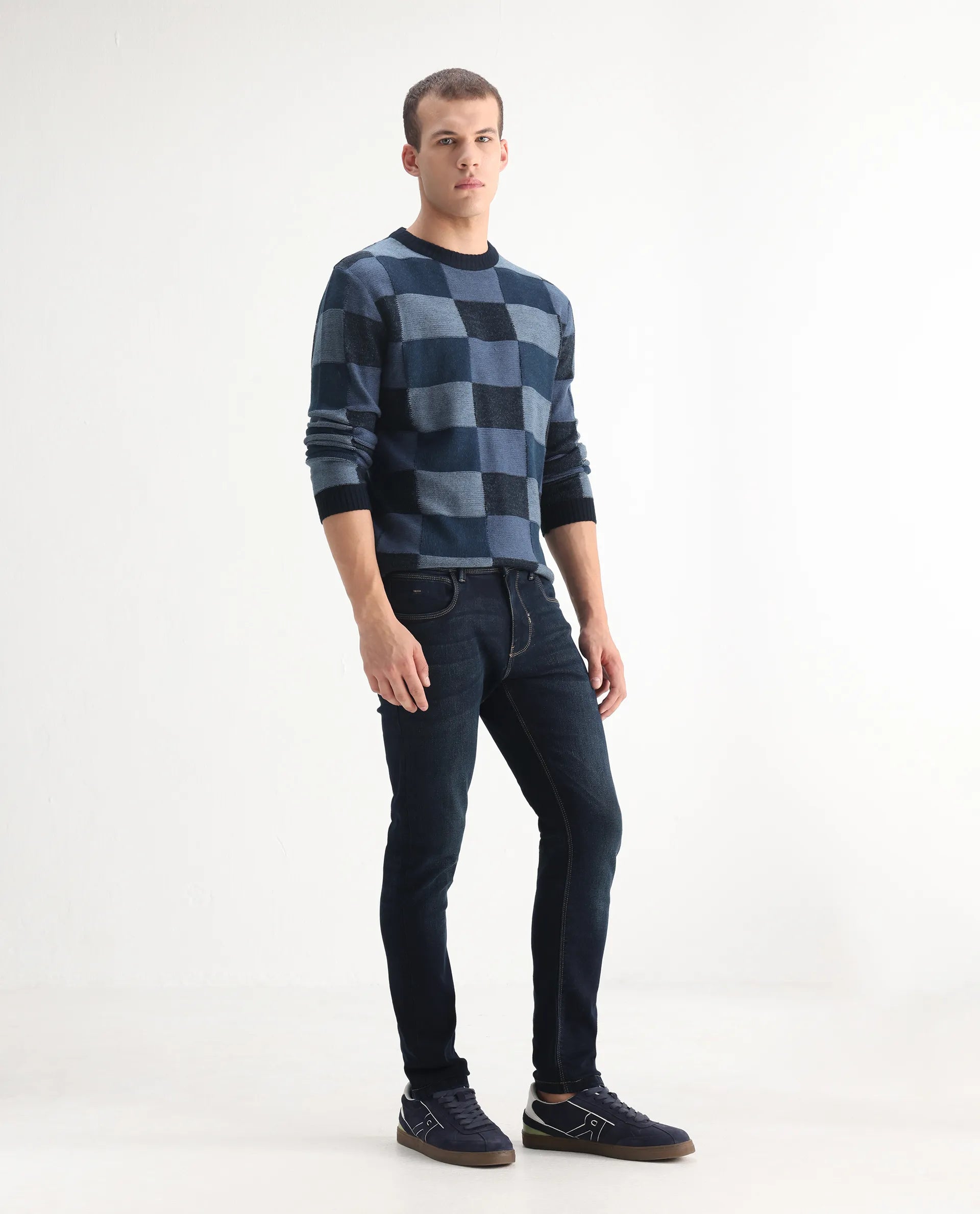 Rare Rabbit Men's Jena Dusky Blue Cotton Blend Plain Hawk Slim Fit Jeans