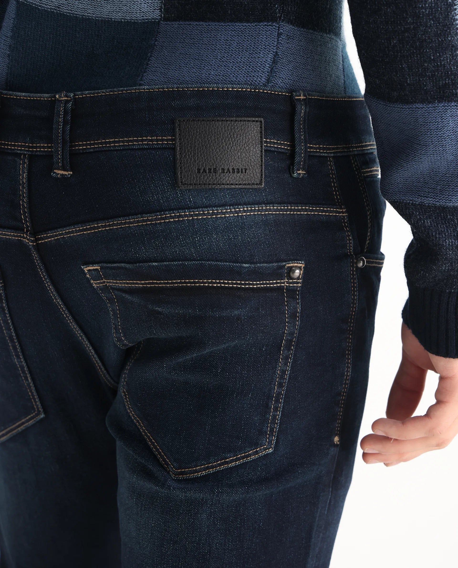 Rare Rabbit Men's Jena Dusky Blue Cotton Blend Plain Hawk Slim Fit Jeans