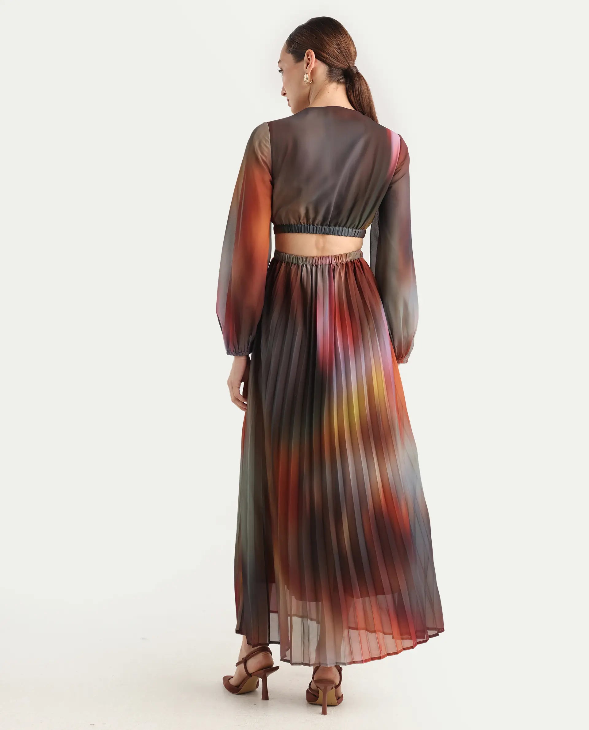 Rareism Women Jencos Multi Round Neck Pull On Flared Maxi Printed Dress