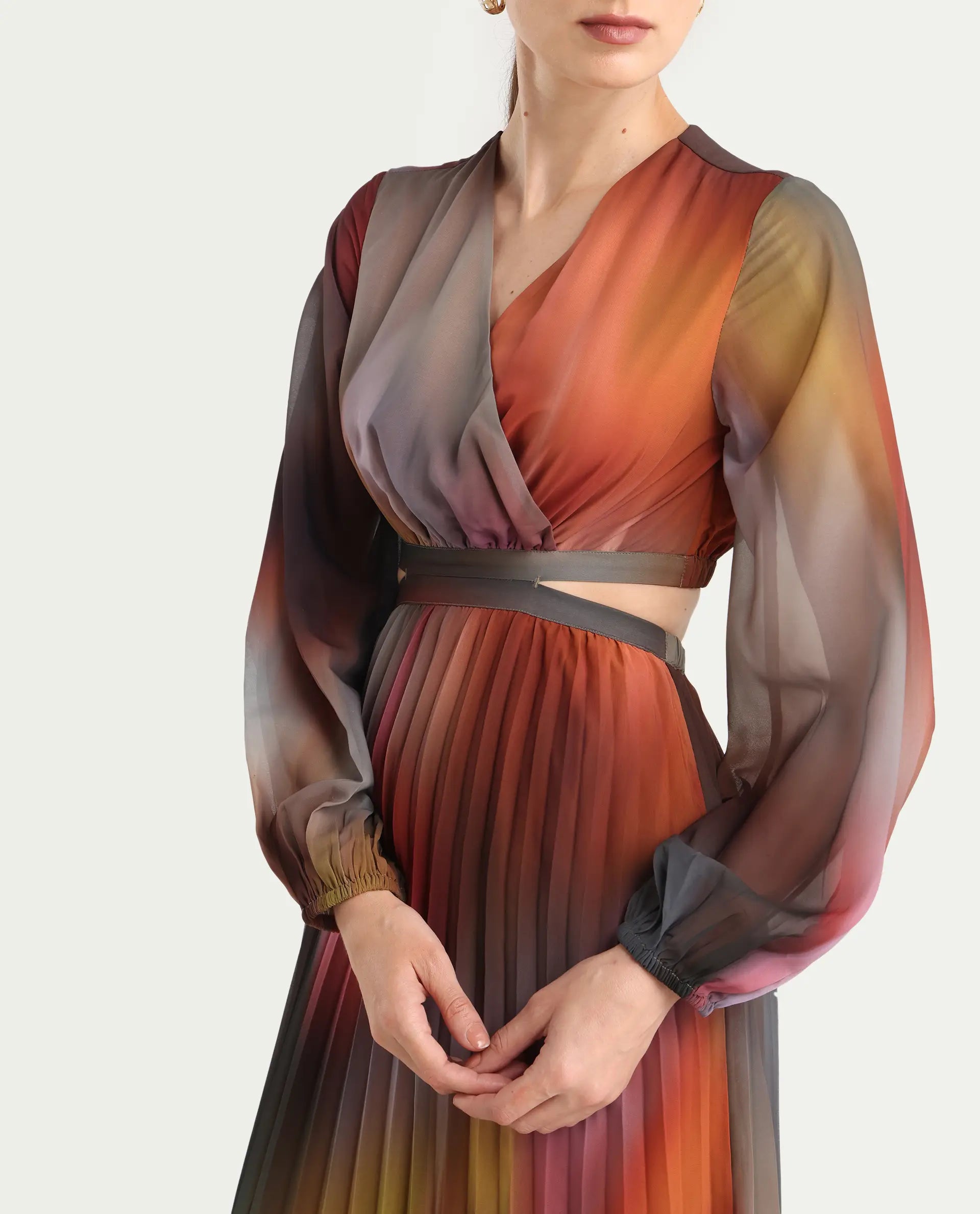 Rareism Women Jencos Multi Round Neck Pull On Flared Maxi Printed Dress