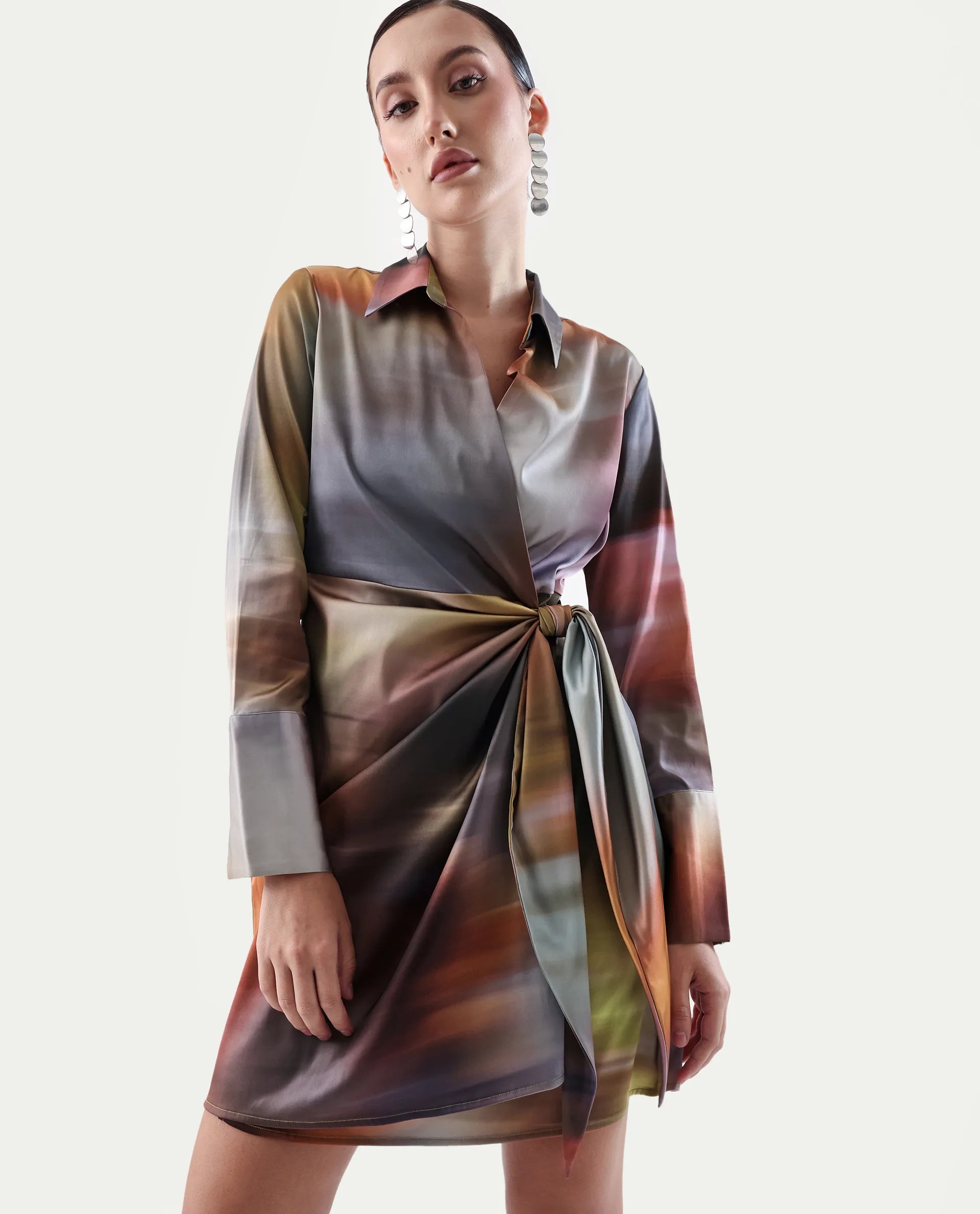 Rareism Women's Jengo Multi Polyester Johnny Collar Straight Fit Dress