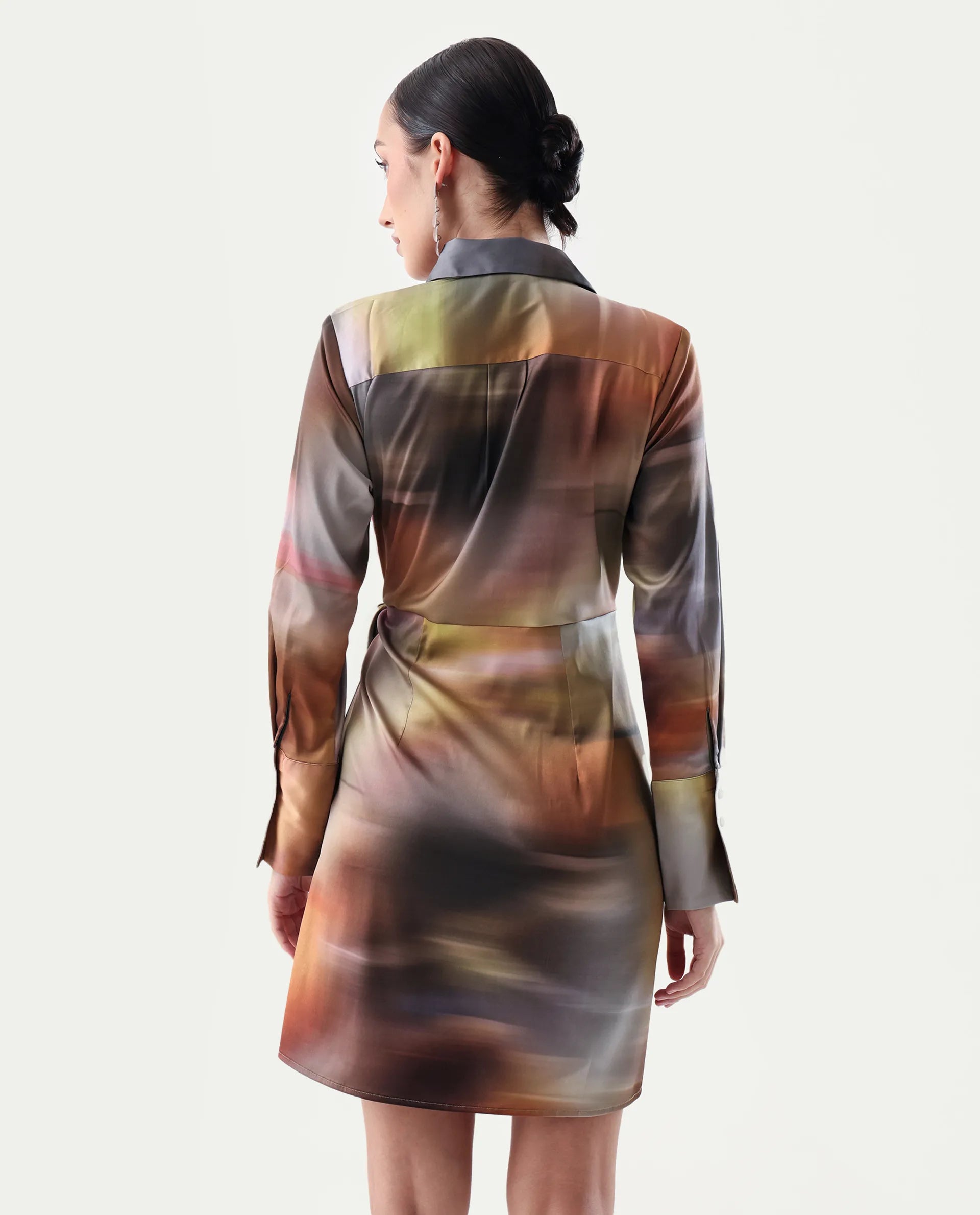 Rareism Women's Jengo Multi Polyester Johnny Collar Straight Fit Dress