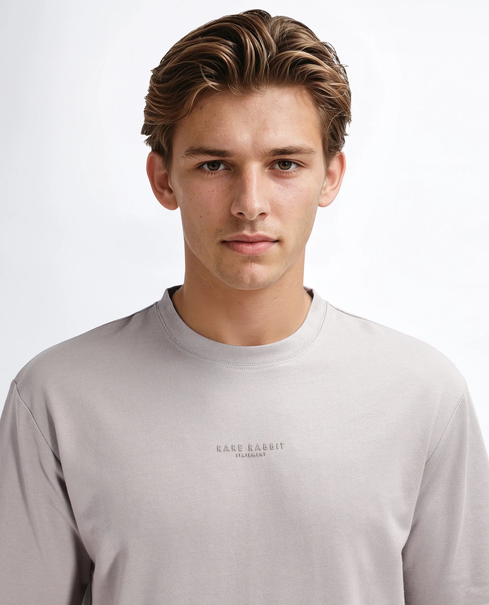 Rare Rabbit Men's Jent Grey Cotton Graphic Print Oversized Fit Half Sleeve Crew Neck T-Shirt