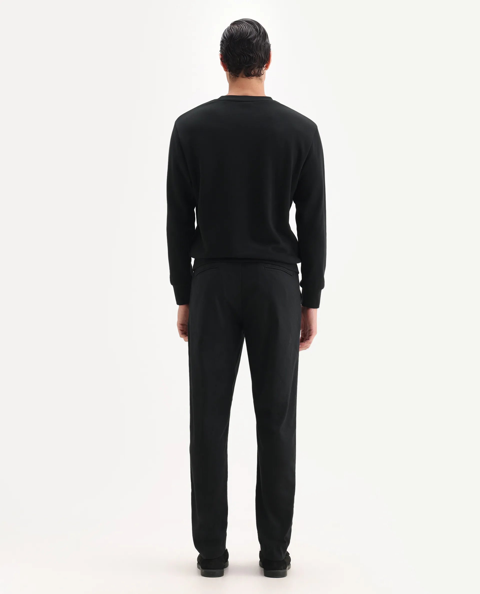 Rare Rabbit Men's Jes Black Cotton Blend Jacquard Relaxed Fit Trouser