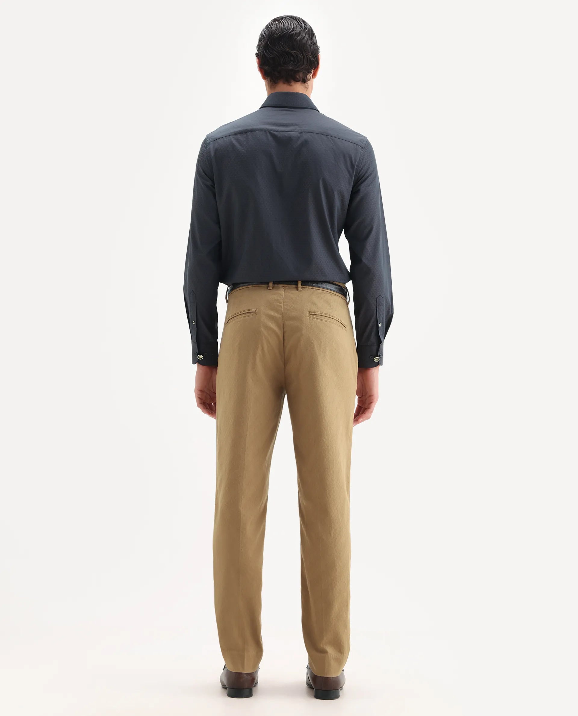 Rare Rabbit Men's Jes Khaki Cotton Blend Jacquard Relaxed Fit Trouser