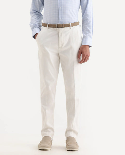 Rare Rabbit Men's Jes Off White Cotton Blend Jacquard Relaxed Fit Trou