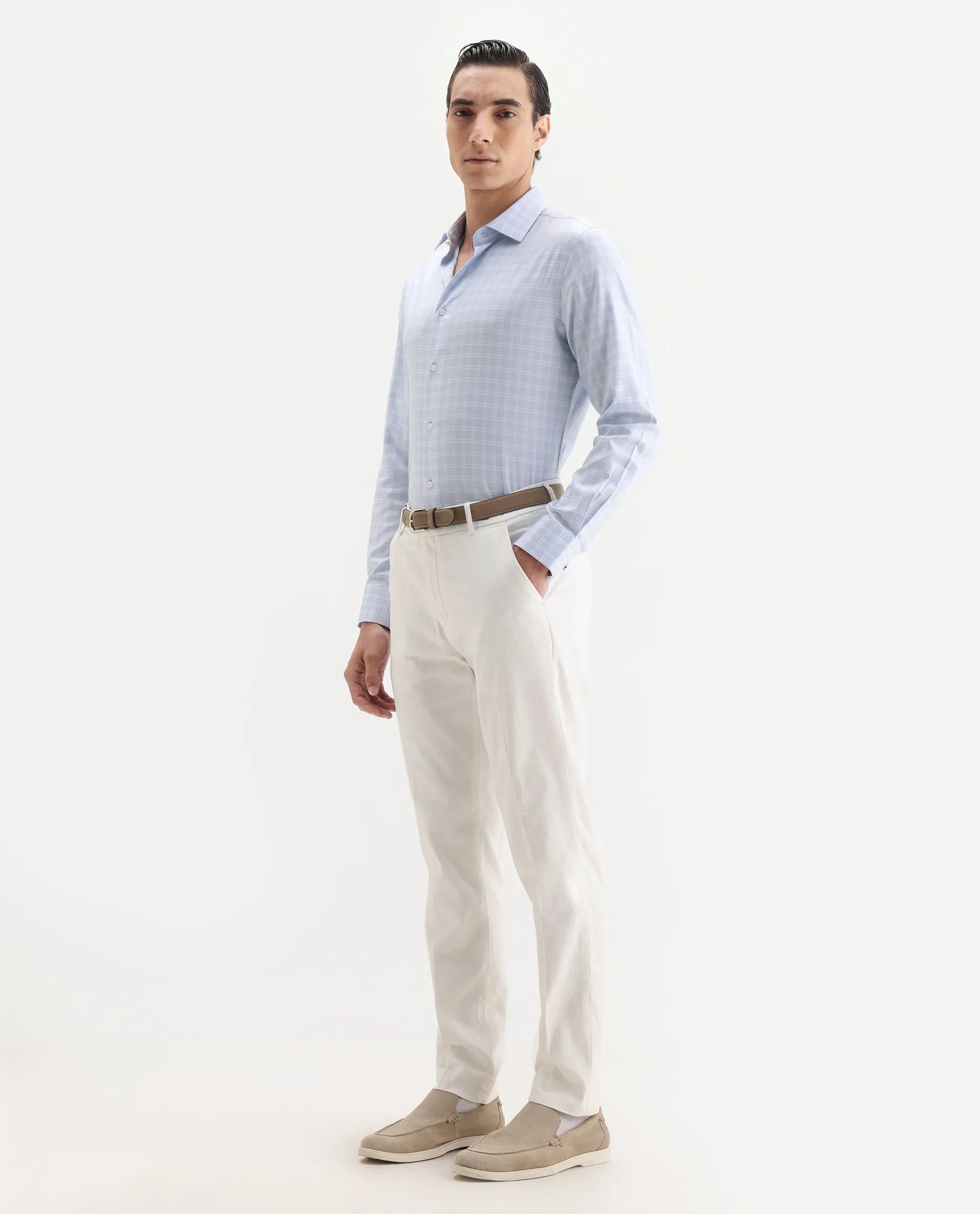 Rare Rabbit Men's Jes Off White Cotton Blend Jacquard Relaxed Fit Trouser