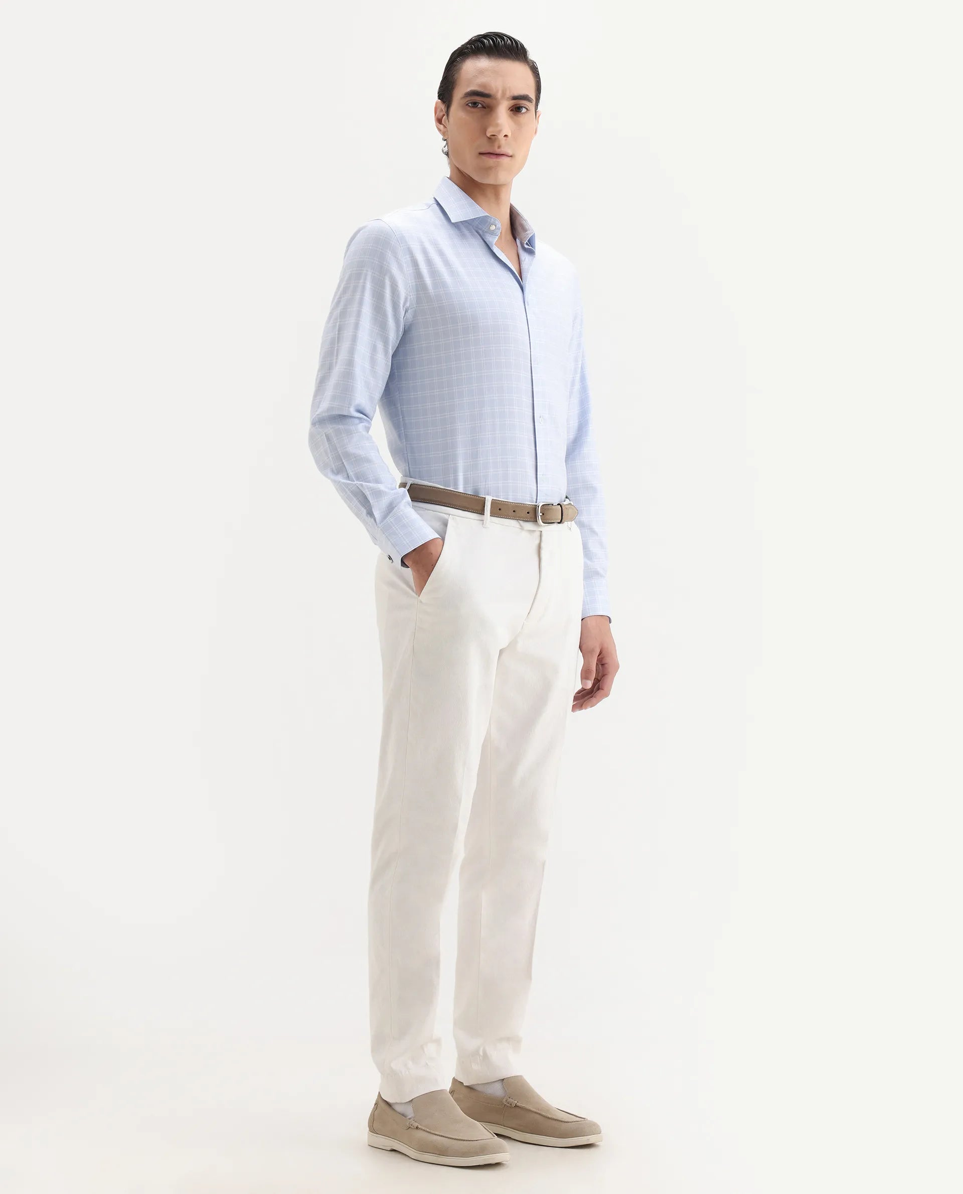 Rare Rabbit Men's Jes Off White Cotton Blend Jacquard Relaxed Fit Trouser