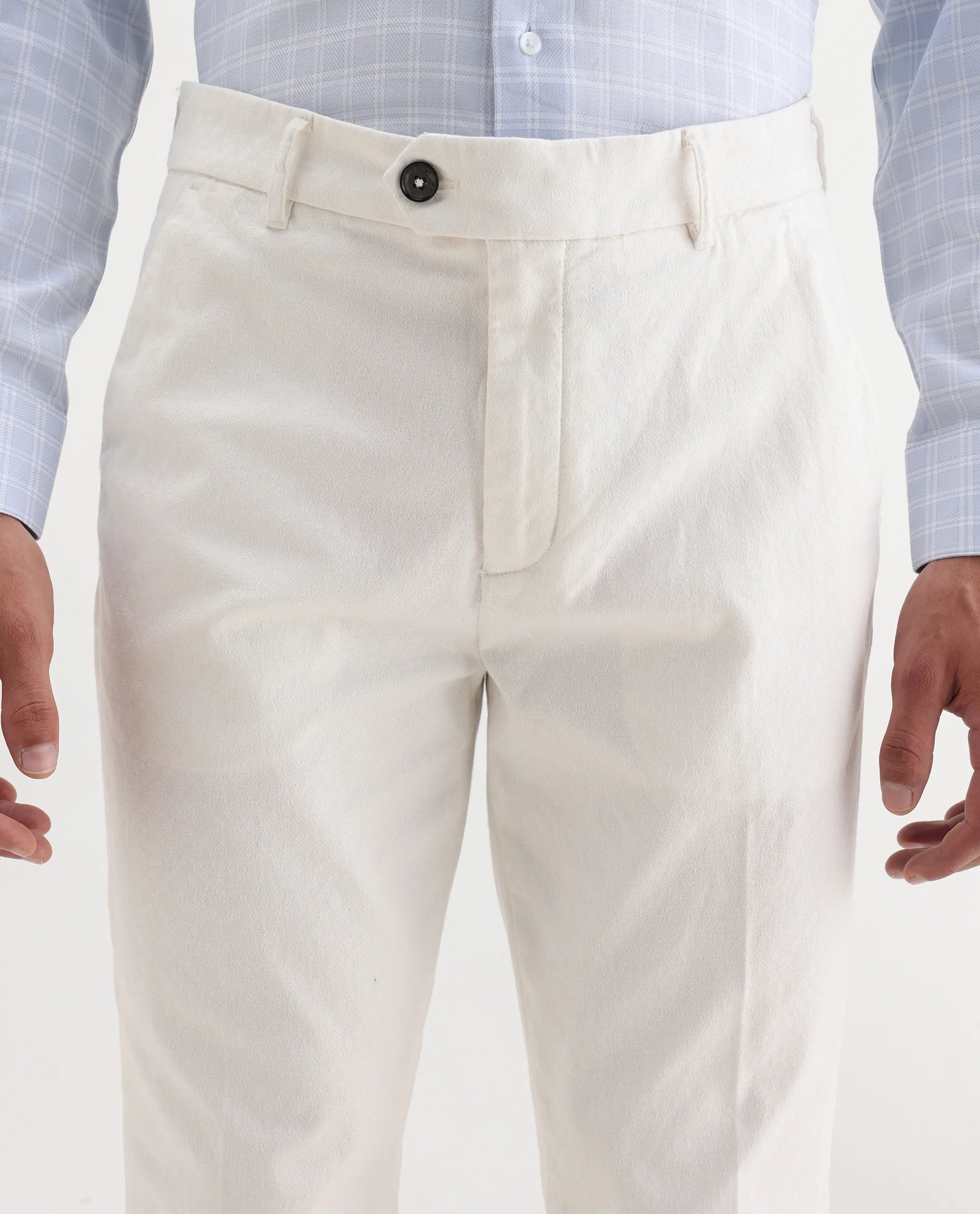 Rare Rabbit Men's Jes Off White Cotton Blend Jacquard Relaxed Fit Trouser