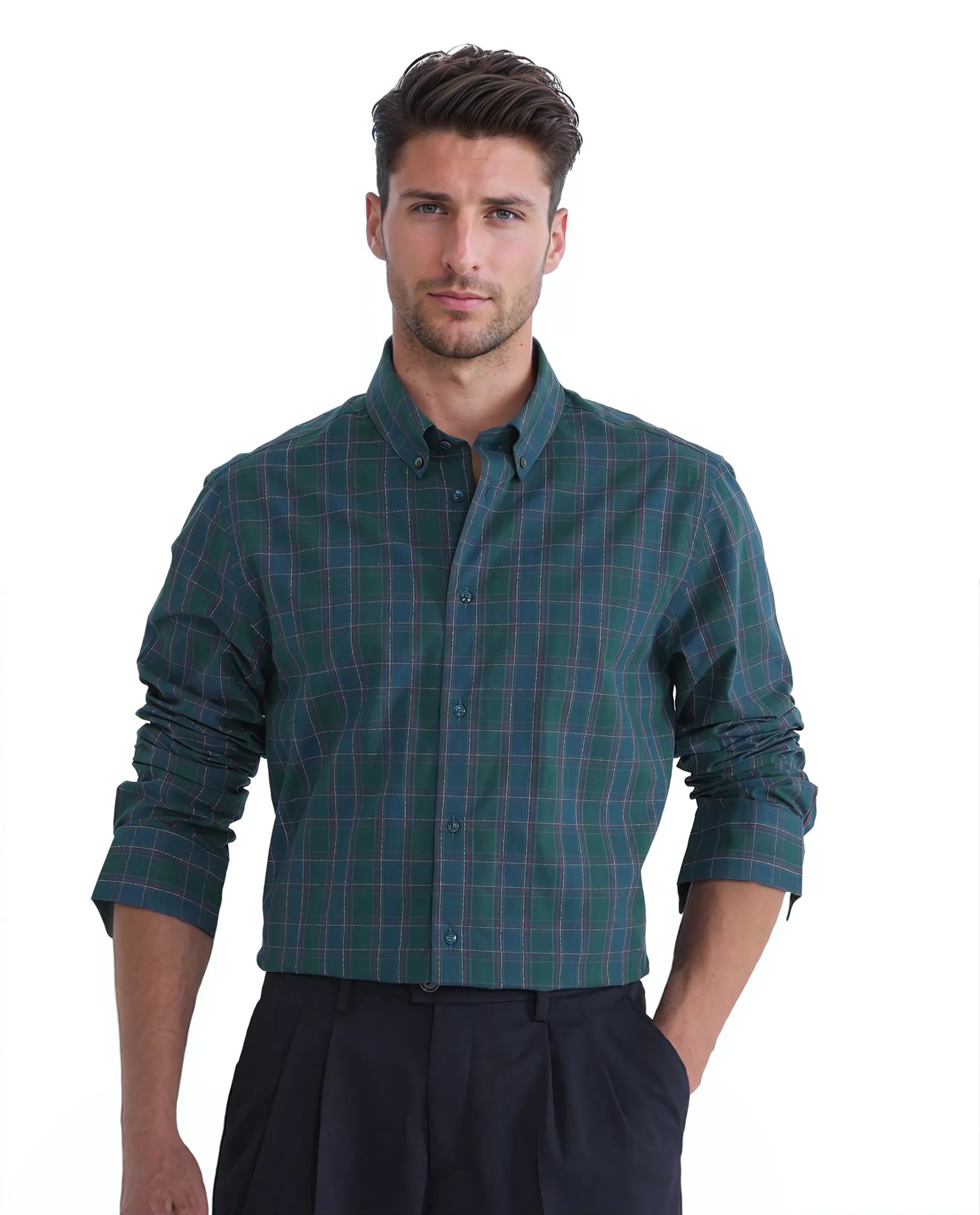 Rare Rabbit Men's Jessen Blue Cotton Fabric Full Sleeve Checks Shirt