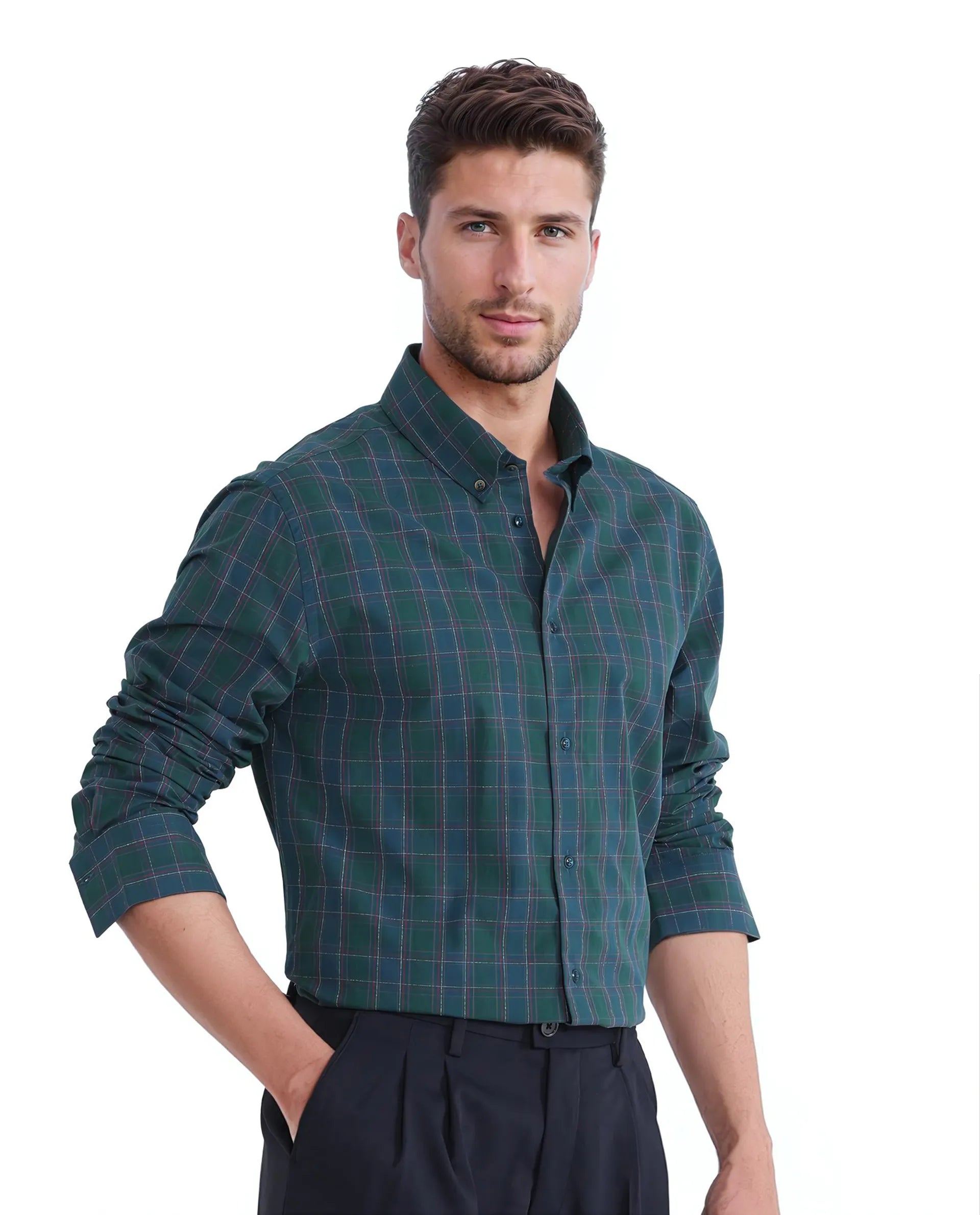 Rare Rabbit Men's Jessen Blue Cotton Fabric Full Sleeve Checks Shirt