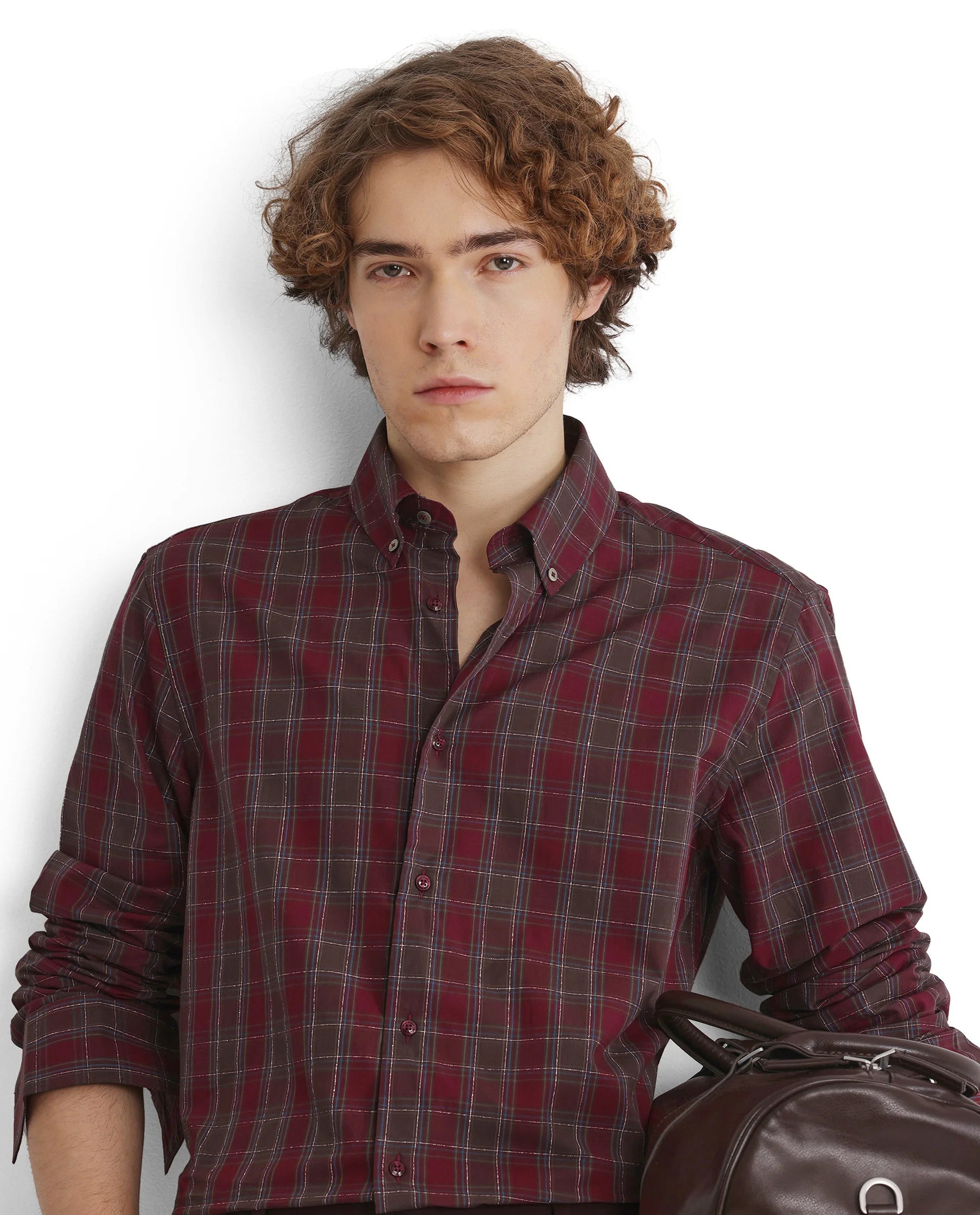 Rare Rabbit Men's Jessen Red Cotton Fabric Full Sleeve Collared Neck Checks Shirt