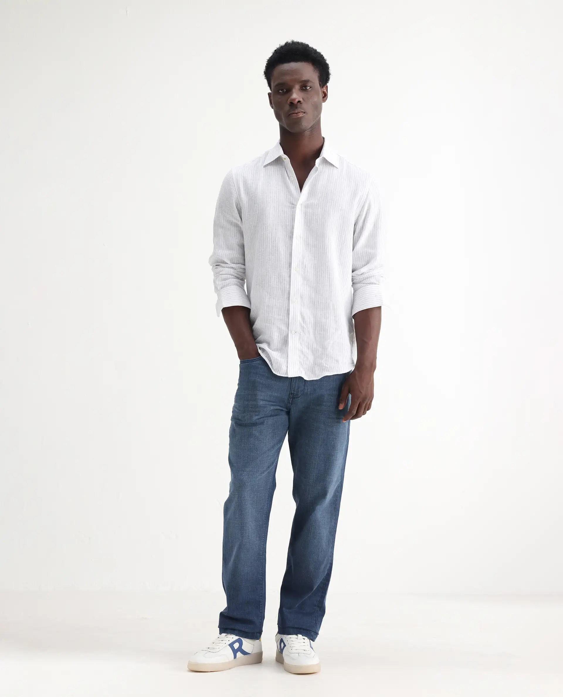 Rare Rabbit Men's Jett Light Blue Cotton Blend Plain Morris Regular Fit Jeans