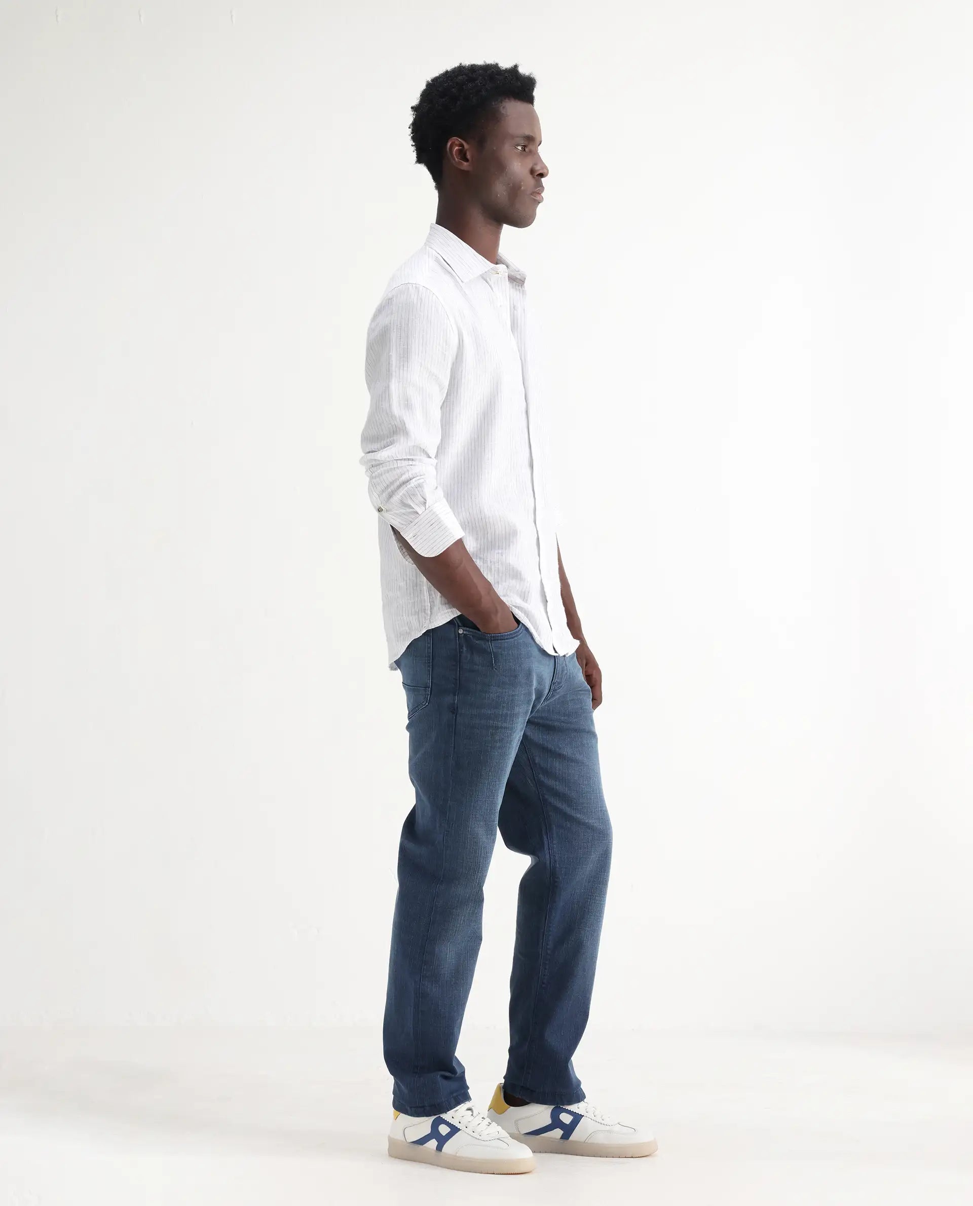 Rare Rabbit Men's Jett Light Blue Cotton Blend Plain Morris Regular Fit Jeans