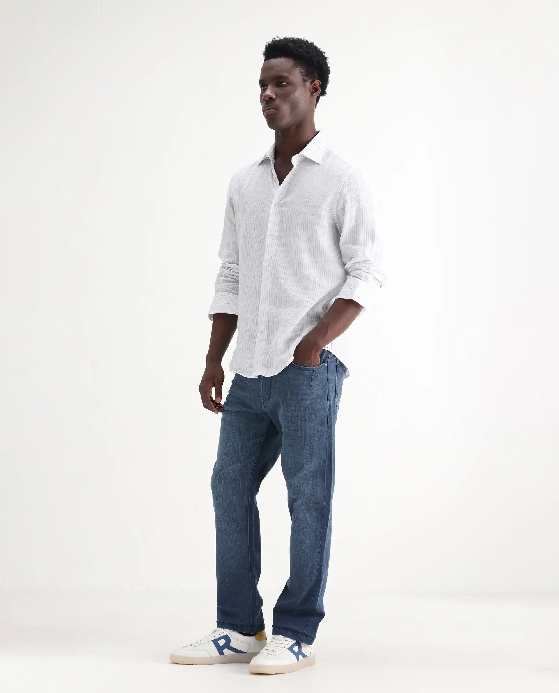 Rare Rabbit Men's Jett Light Blue Cotton Blend Plain Morris Regular Fit Jeans