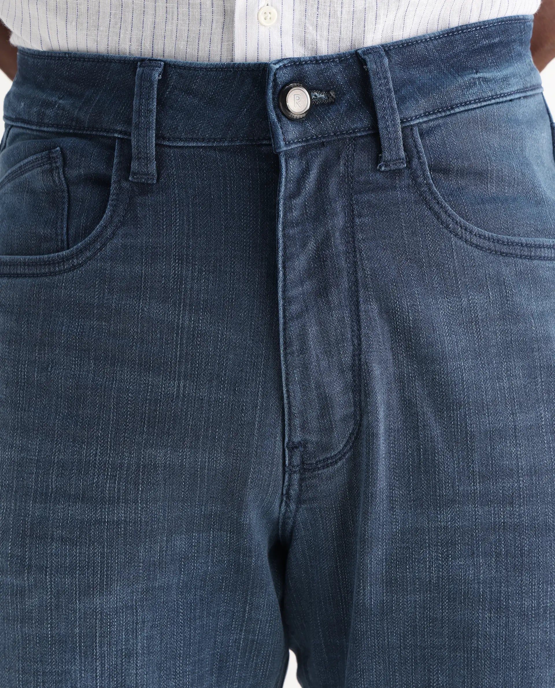 Rare Rabbit Men's Jett Light Blue Cotton Blend Plain Morris Regular Fit Jeans