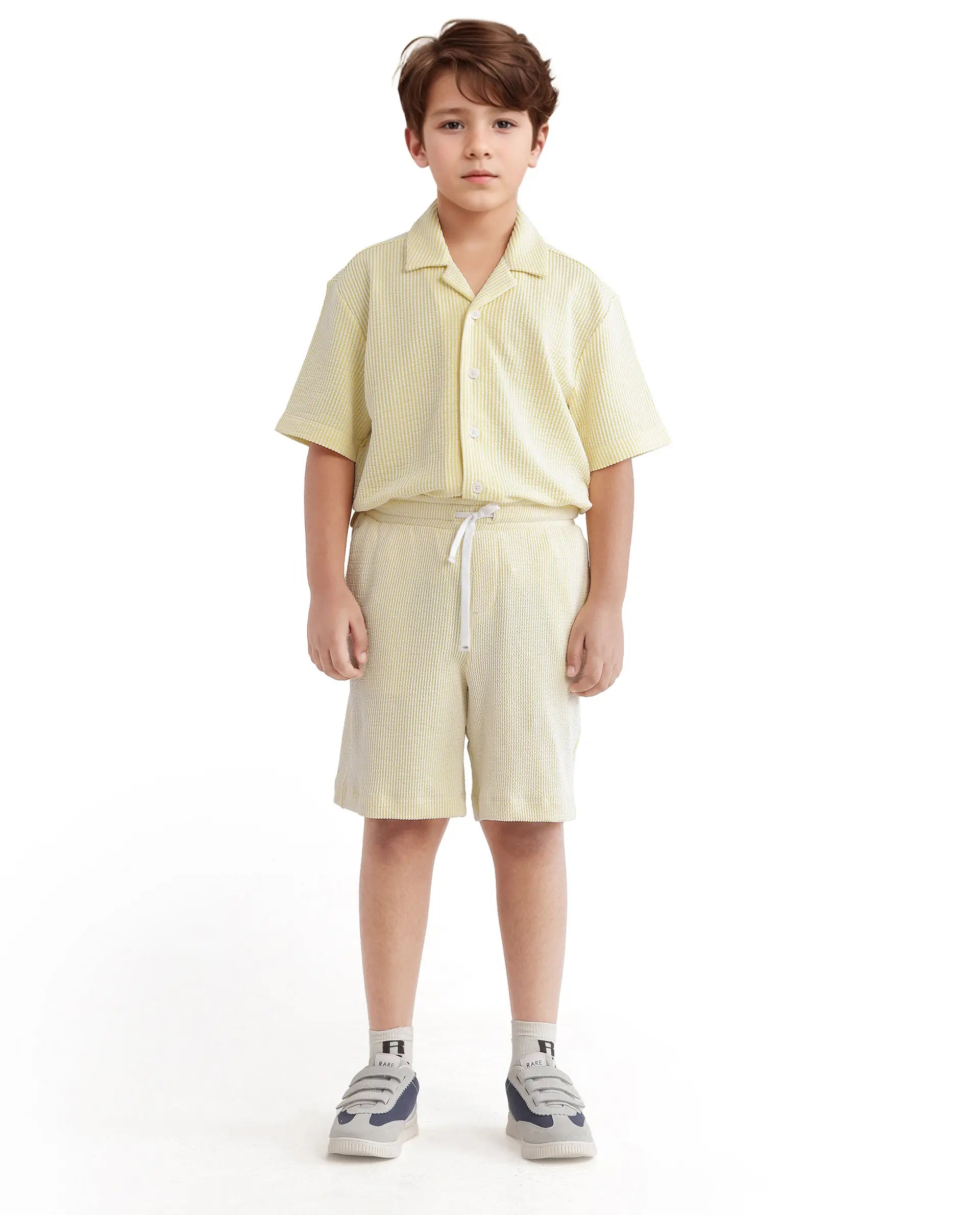 Rare Ones Kids John-B Yellow Cotton Blend Striped Drawstring Regular Fit Short