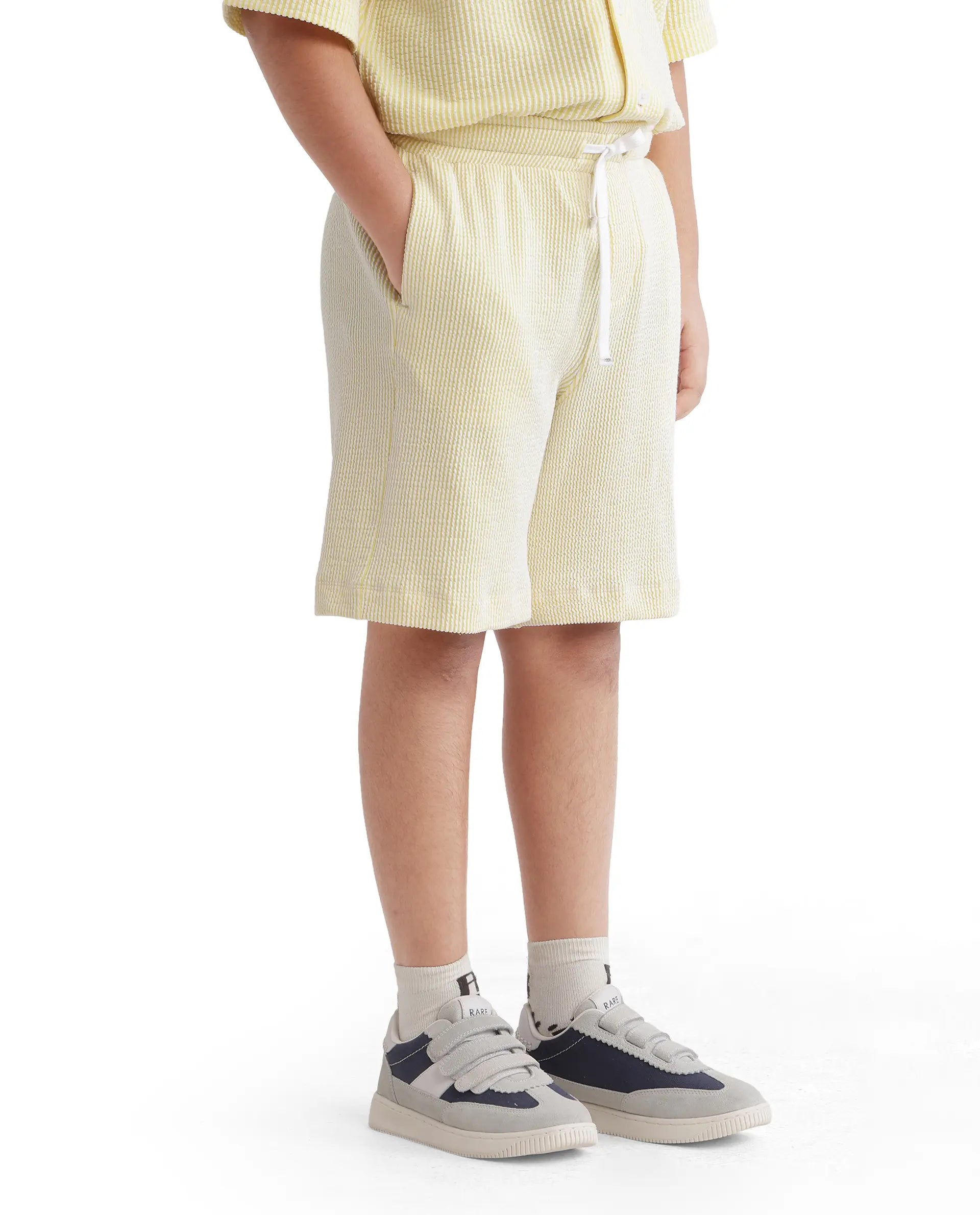 Rare Ones Kids John-B Yellow Cotton Blend Striped Drawstring Regular Fit Short