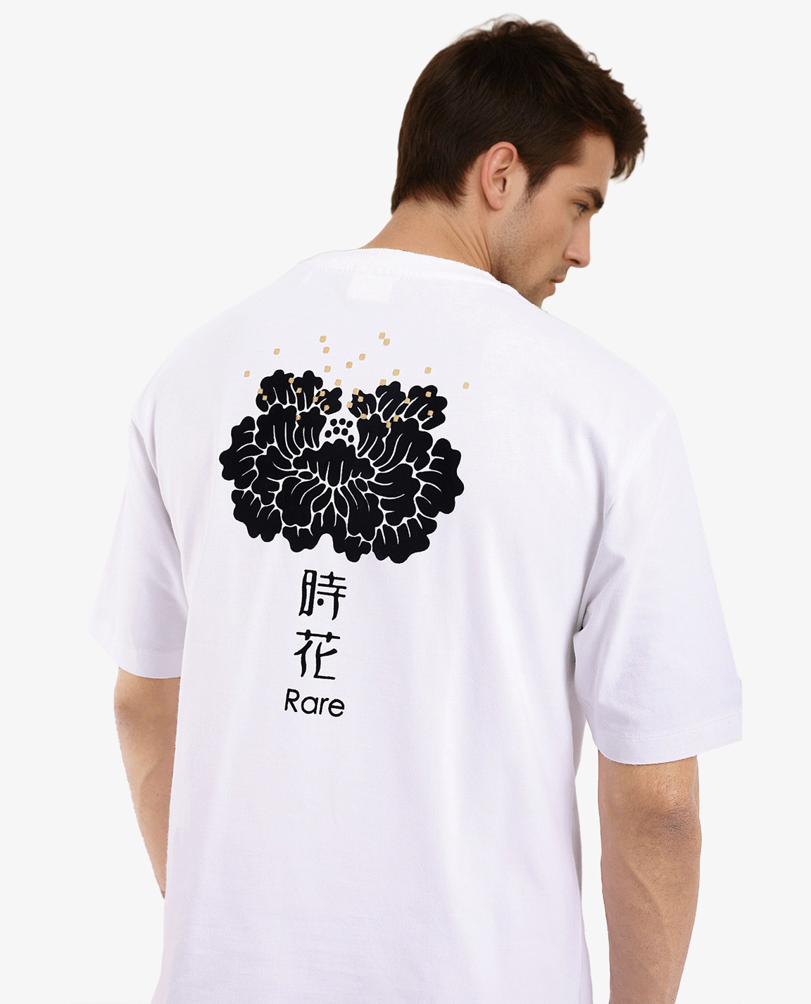 Rare Rabbit Men Jika White Short Sleeve Crew Neck Oversized Fit Graphic Back Print T-Shirt