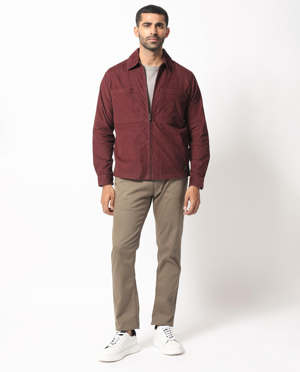 Rare Rabbit Men's Jilin Dark Maroon Cotton Fabric Full Sleeves Zip Closure Solid Twill Shacket