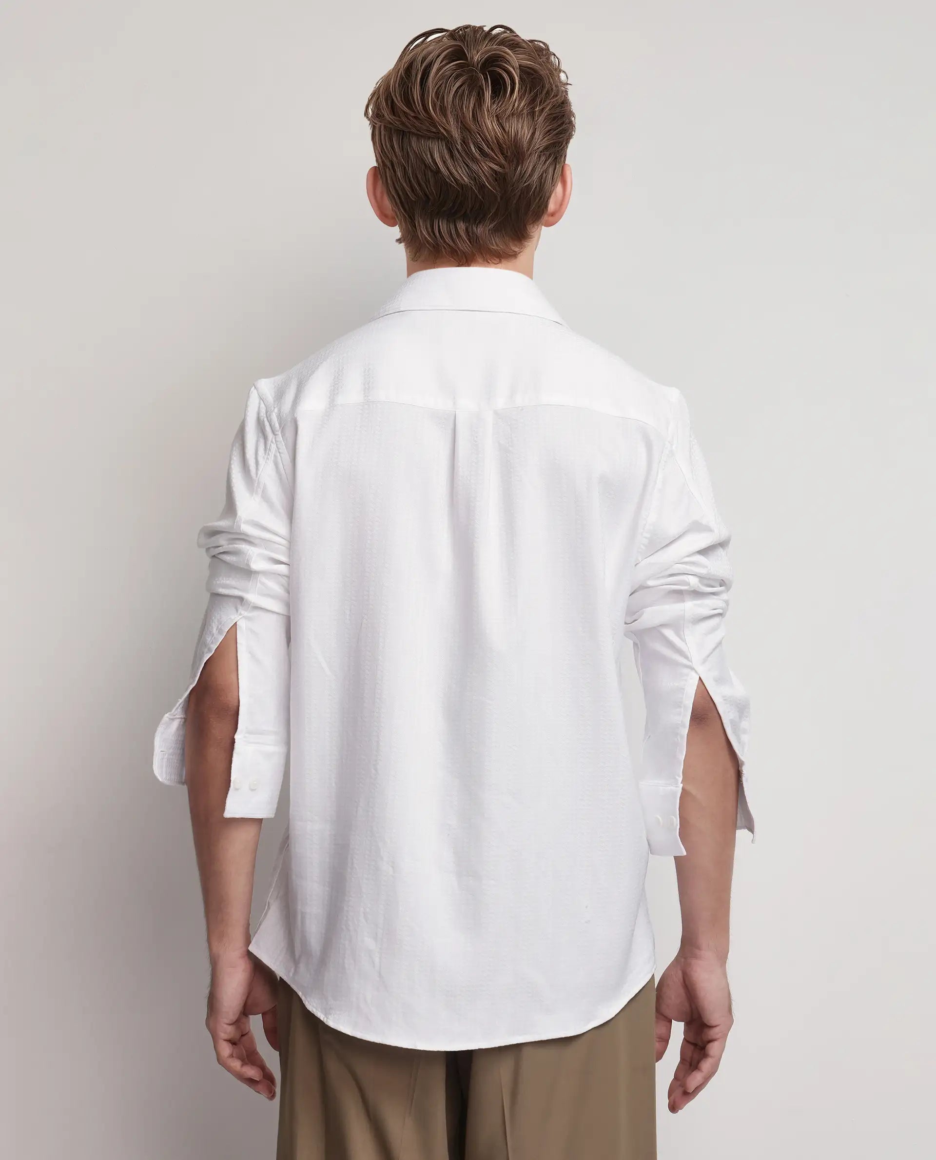 Rare Rabbit Men's Jin White Cotton Fabric Full Sleeve Regular Collared Button Closure Regular Collar Dobby Shirt