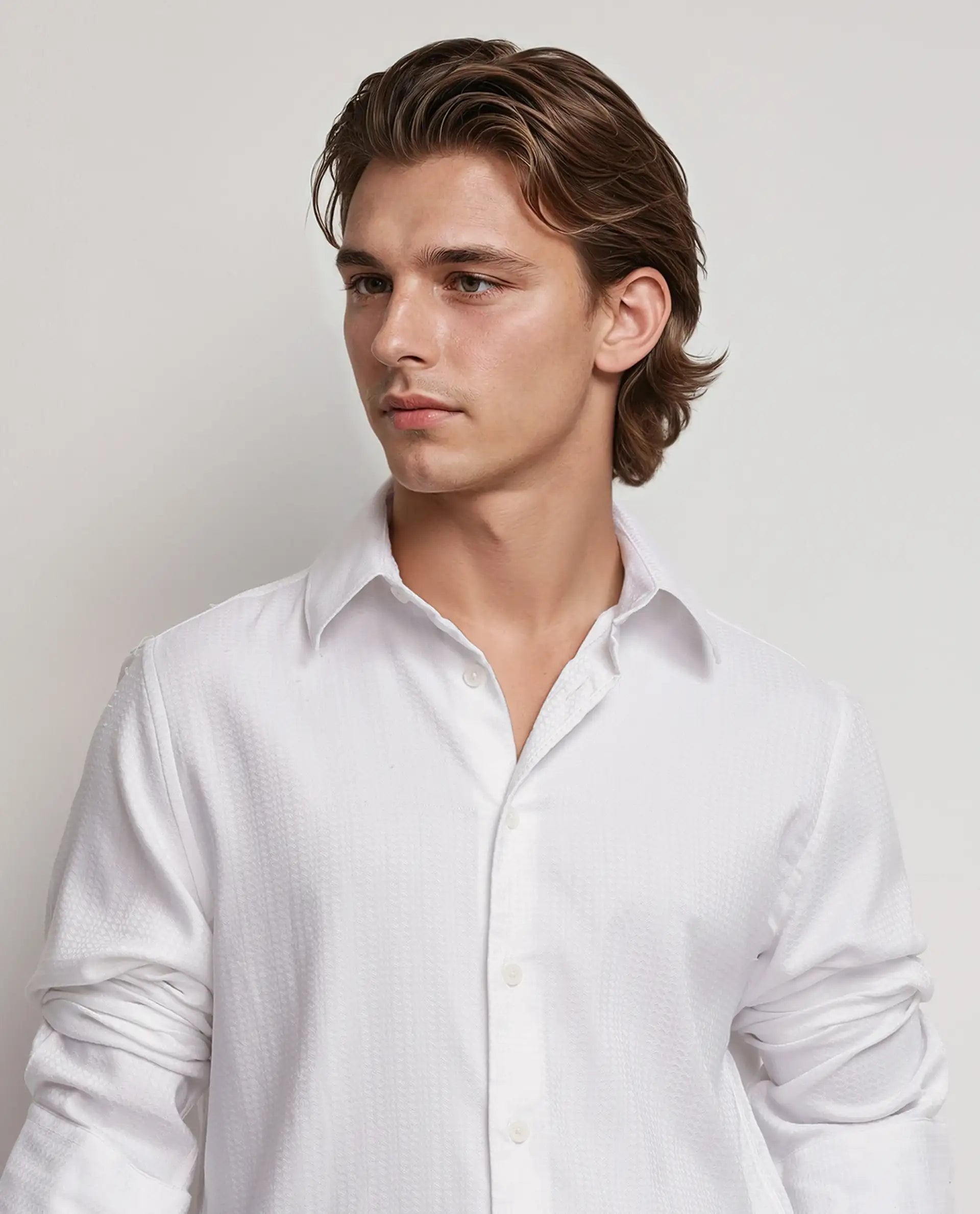 Rare Rabbit Men's Jin White Cotton Fabric Full Sleeve Regular Collared Button Closure Regular Collar Dobby Shirt