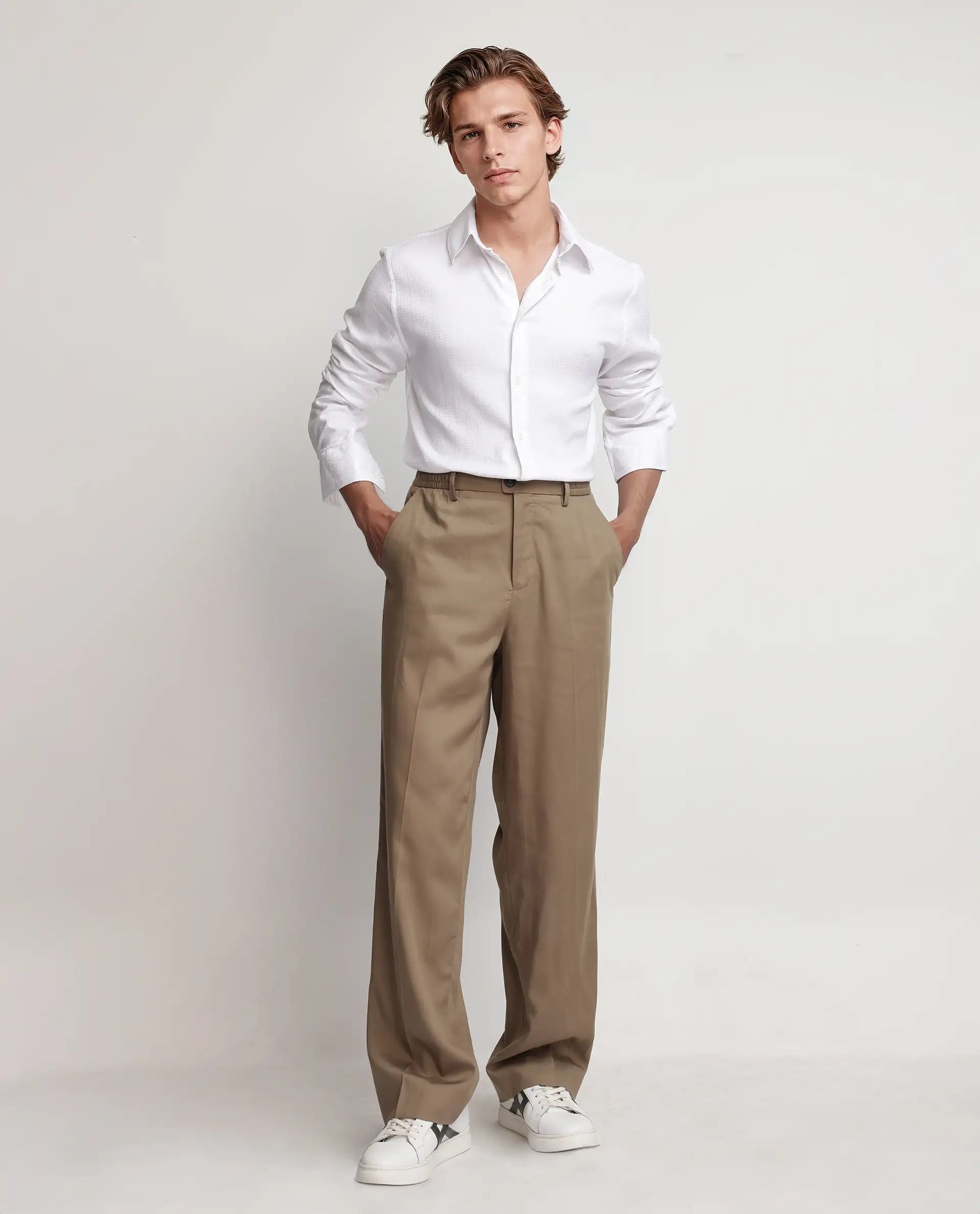 Rare Rabbit Men's Jin White Cotton Fabric Full Sleeve Regular Collared Button Closure Regular Collar Dobby Shirt