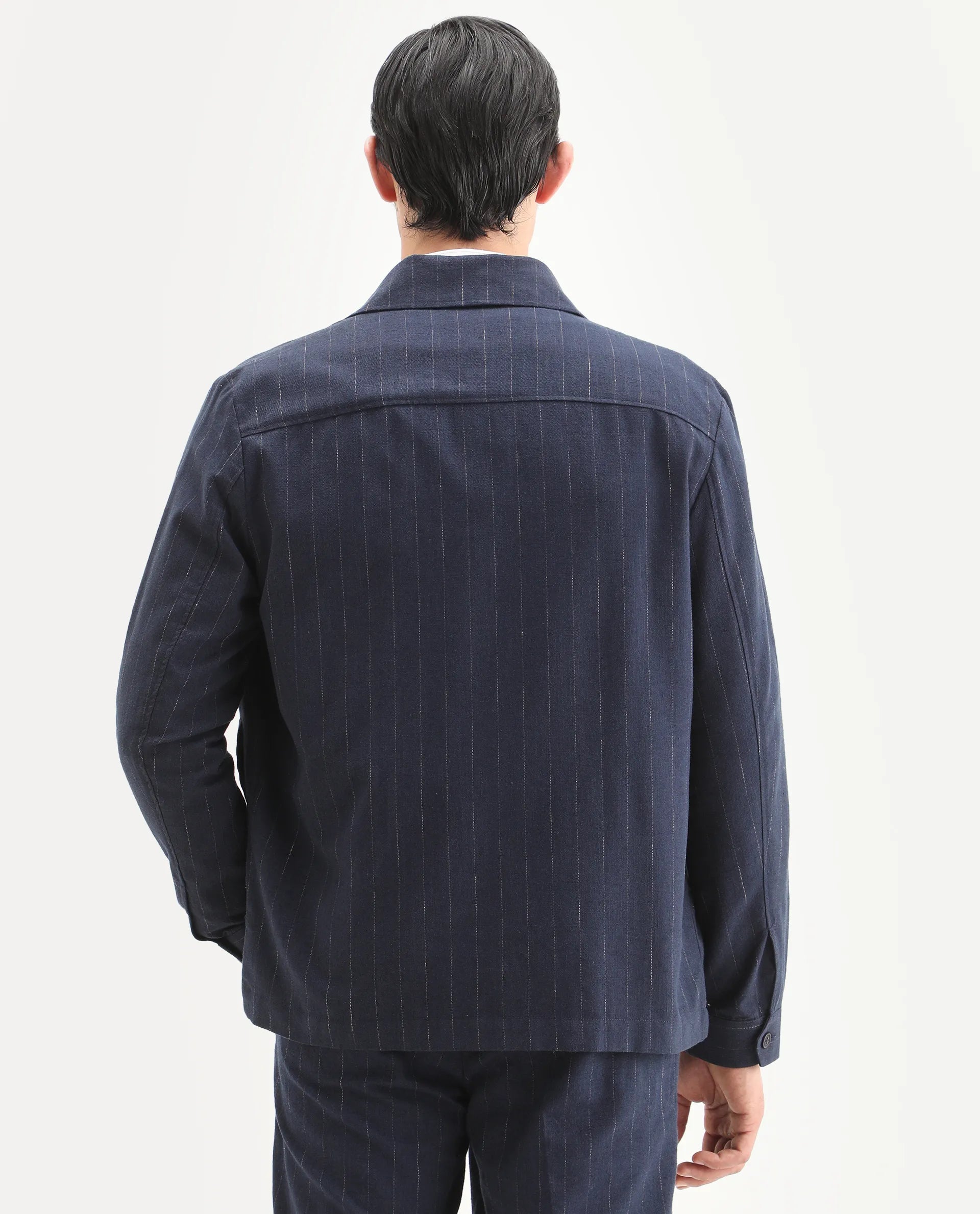 Rare Rabbit Men's Jlo-T Blue Linen Blend Fabric Full Sleeve Collared Neck Regular Fit Striped Shirt