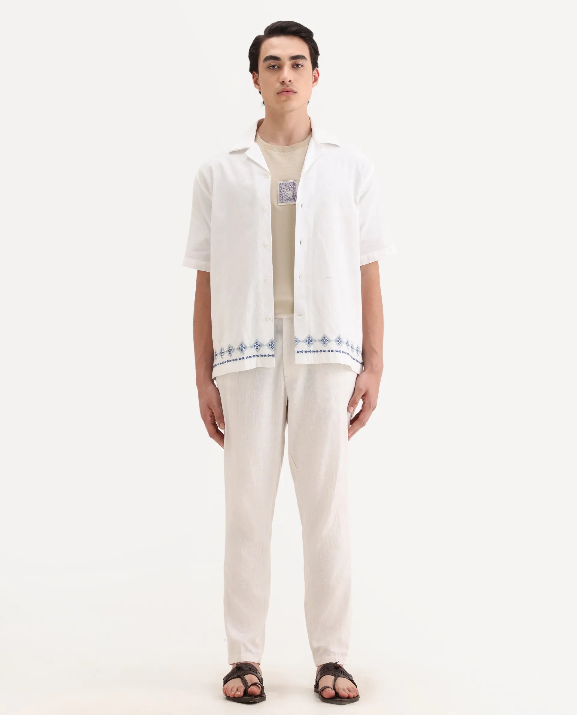 Rare Rabbit Men's Jlo Beige Cotton Blend Plain Relaxed Fit Trouser