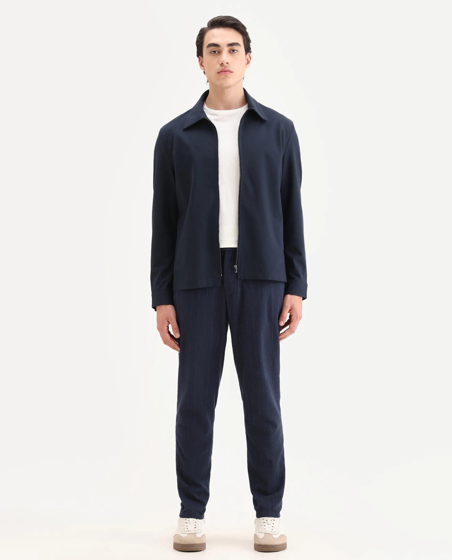 Rare Rabbit Men's Jlo Blue Cotton Blend Striped Print Relaxed Fit Trouser