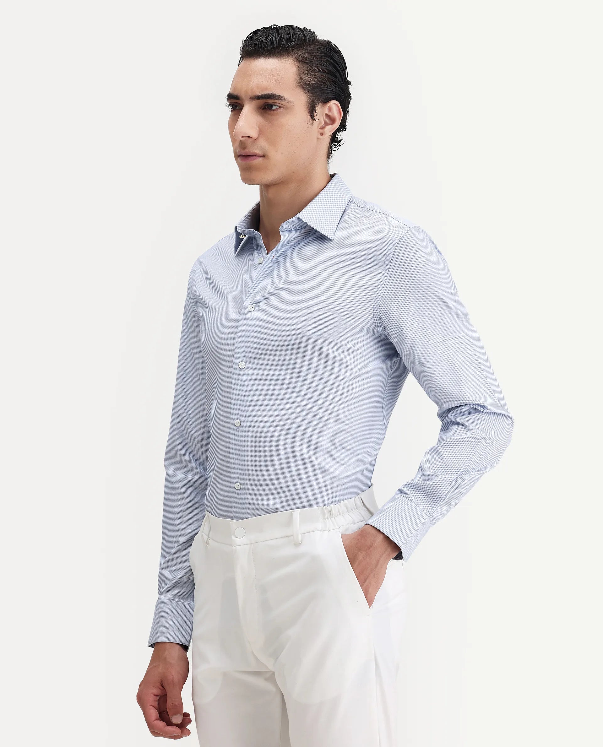 Rare Rabbit Men's Jnby Light Blue Cotton Plain Regular Fit Full Sleeve Collared Shirt