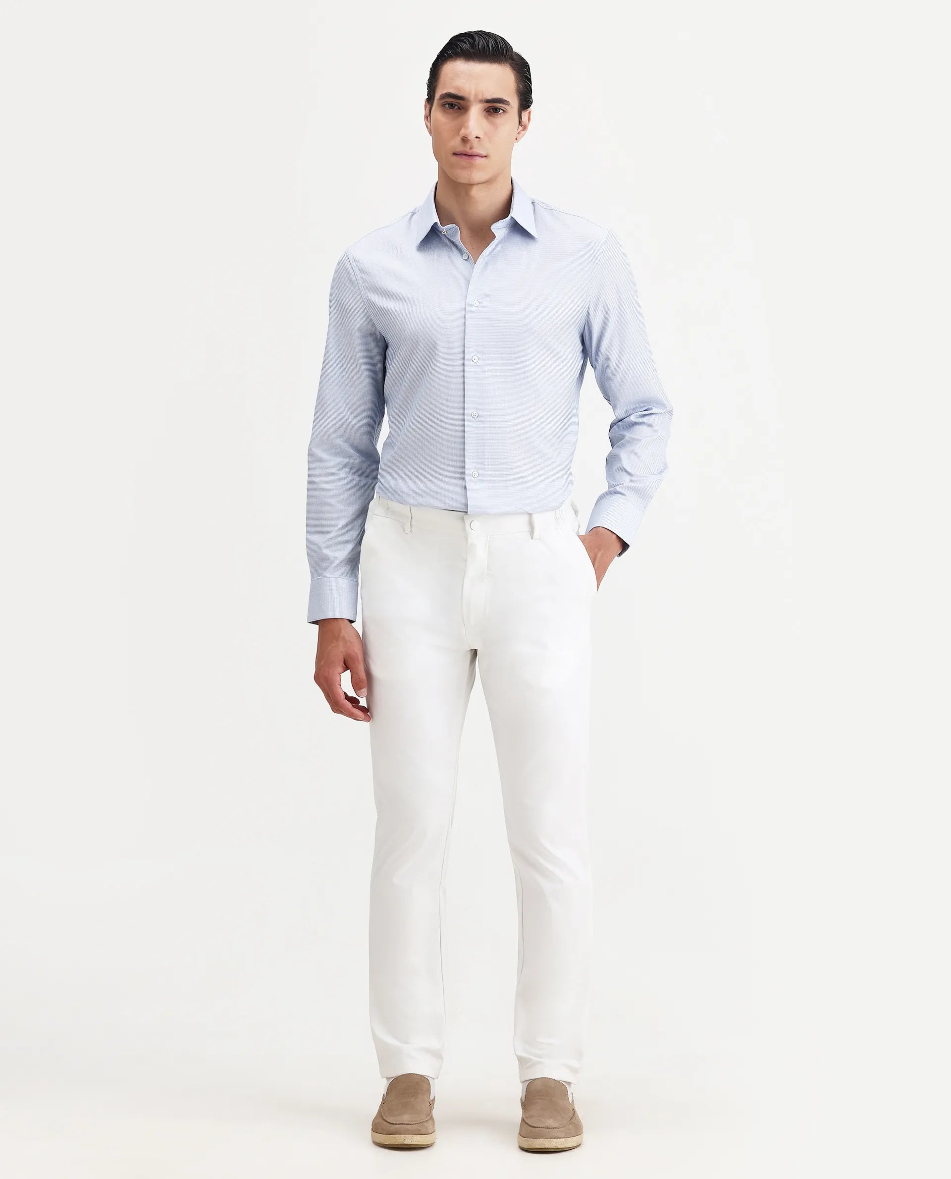 Rare Rabbit Men's Jnby Light Blue Cotton Plain Regular Fit Full Sleeve Collared Shirt