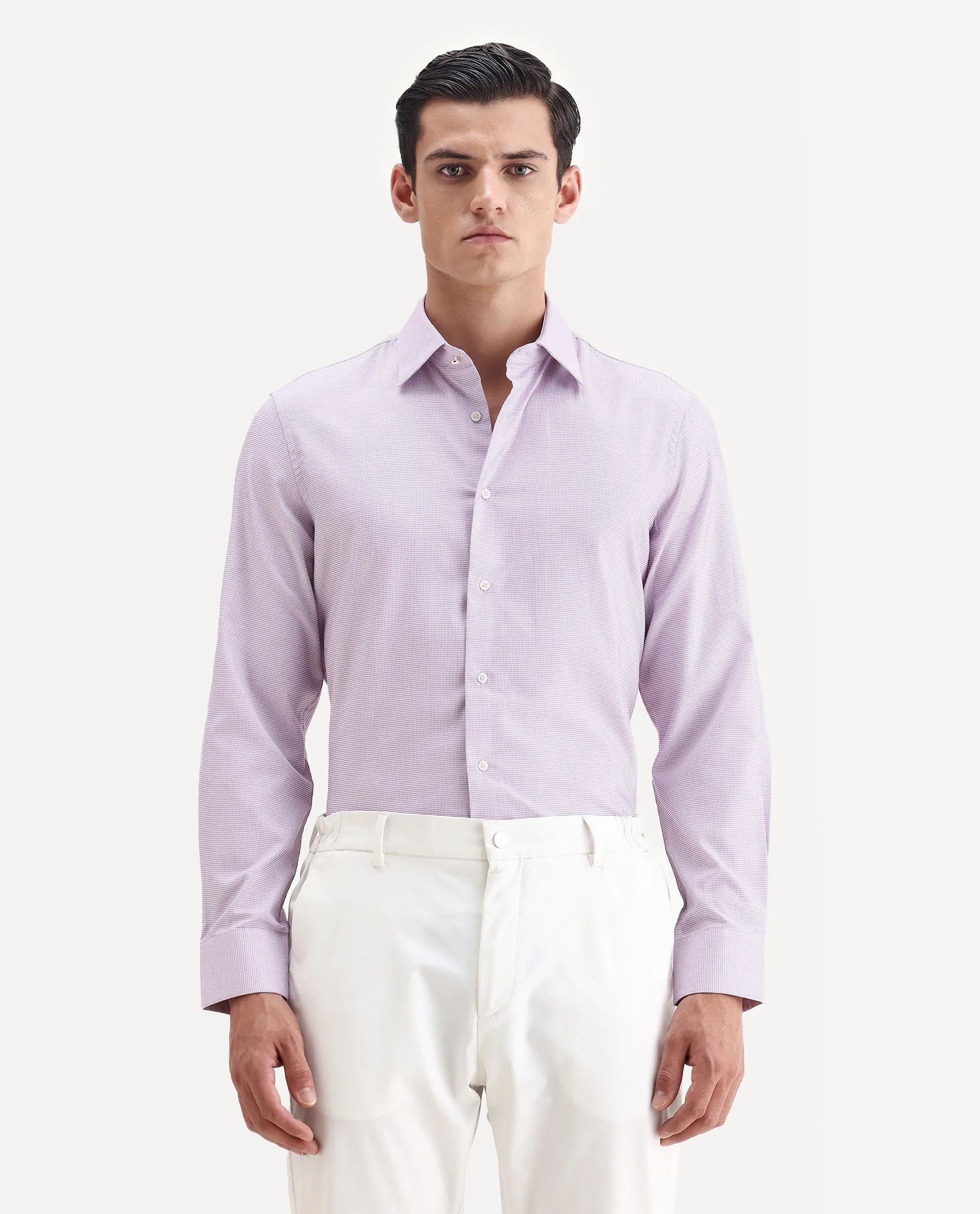 Rare Rabbit Men's Jnby Light Pink Cotton Plain Regular Fit Full Sleeve Collared Shirt