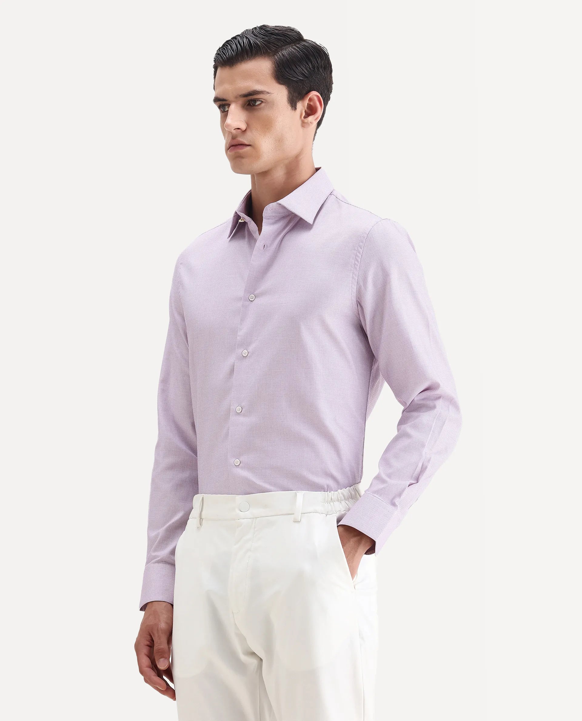 Rare Rabbit Men's Jnby Light Pink Cotton Plain Regular Fit Full Sleeve Collared Shirt